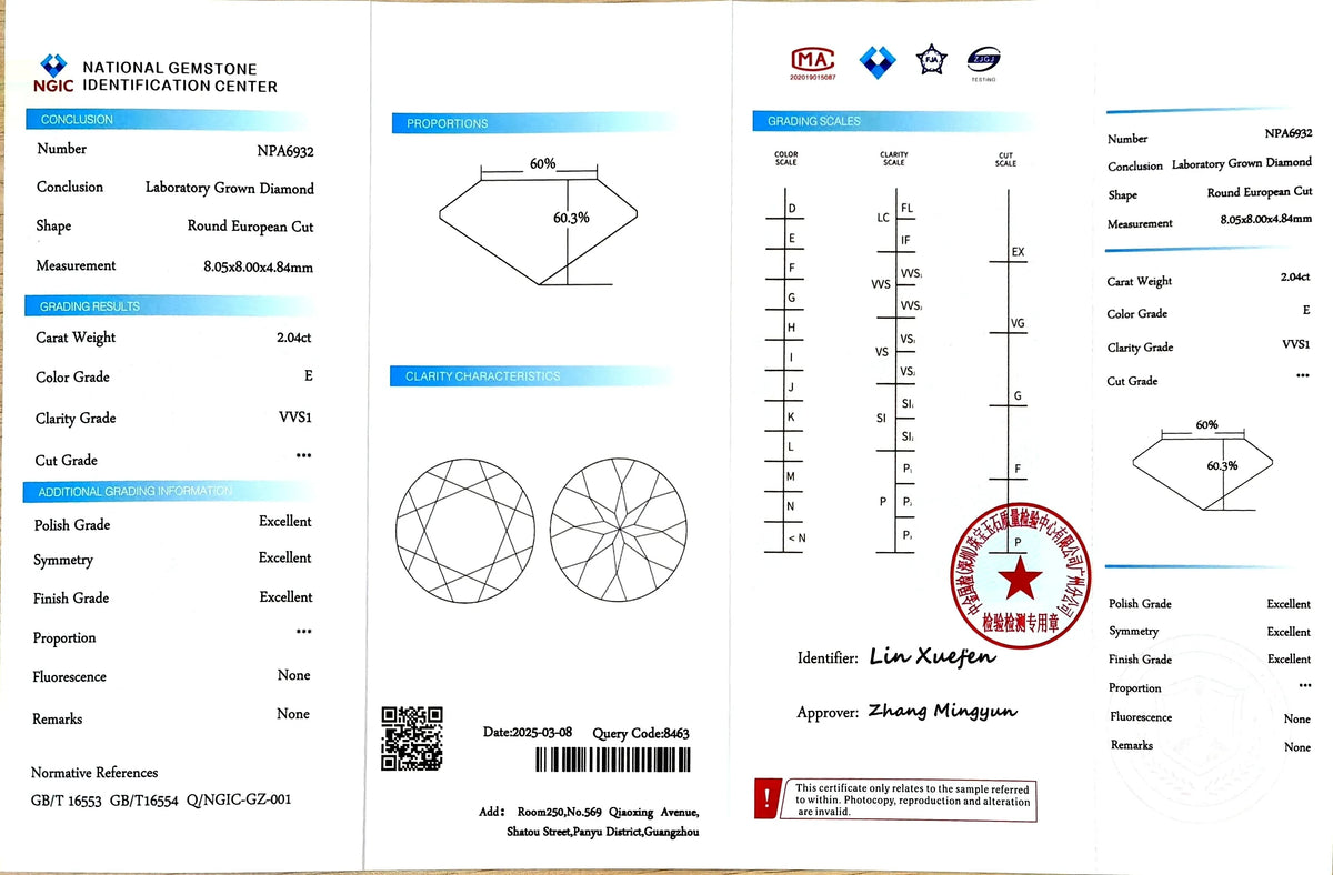 2.04ct Round European Cut Lab Diamond - E Color VVS1 Clarity | Doveggs Certified