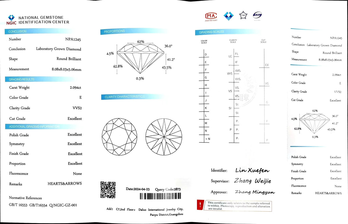 2.094ct Round Cut Lab Diamond - E Color VVS2 | Doveggs Certified