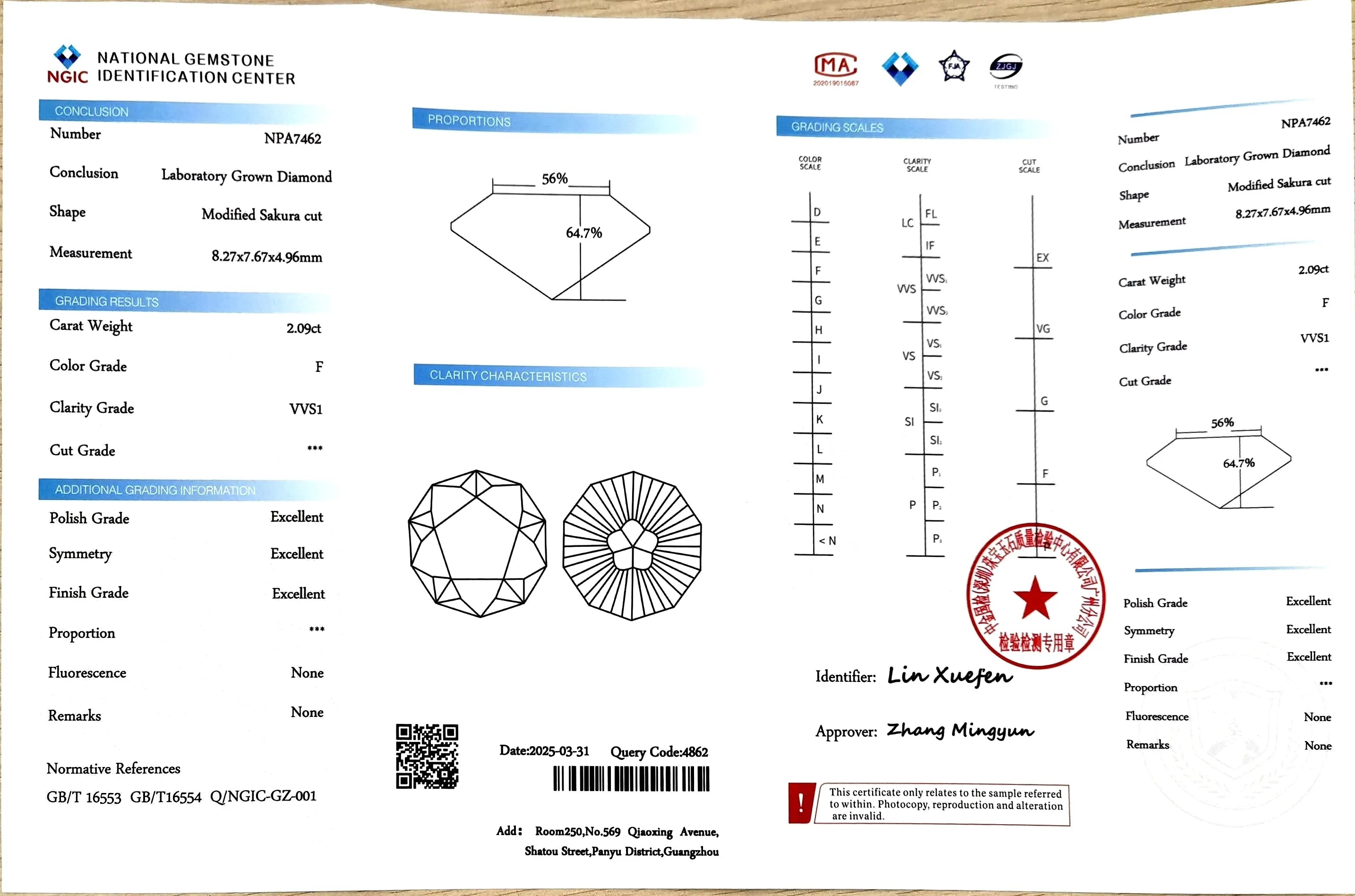 2.09ct Modified Sakura cut Lab Diamond - F Color VVS1 | Doveggs Certified