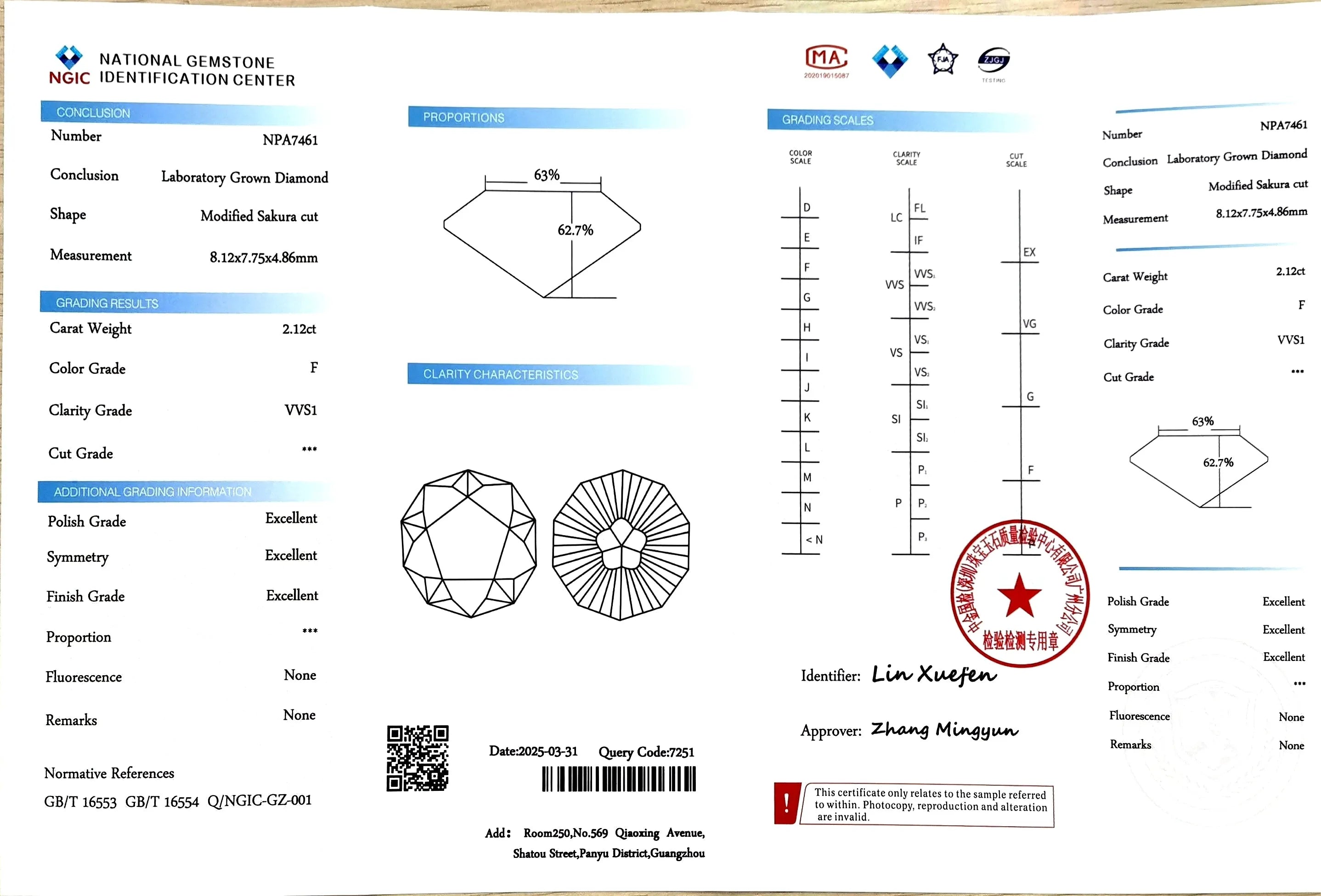 2.12ct Modified Sakura cut Lab Diamond - F Color VVS1 | Doveggs Certified