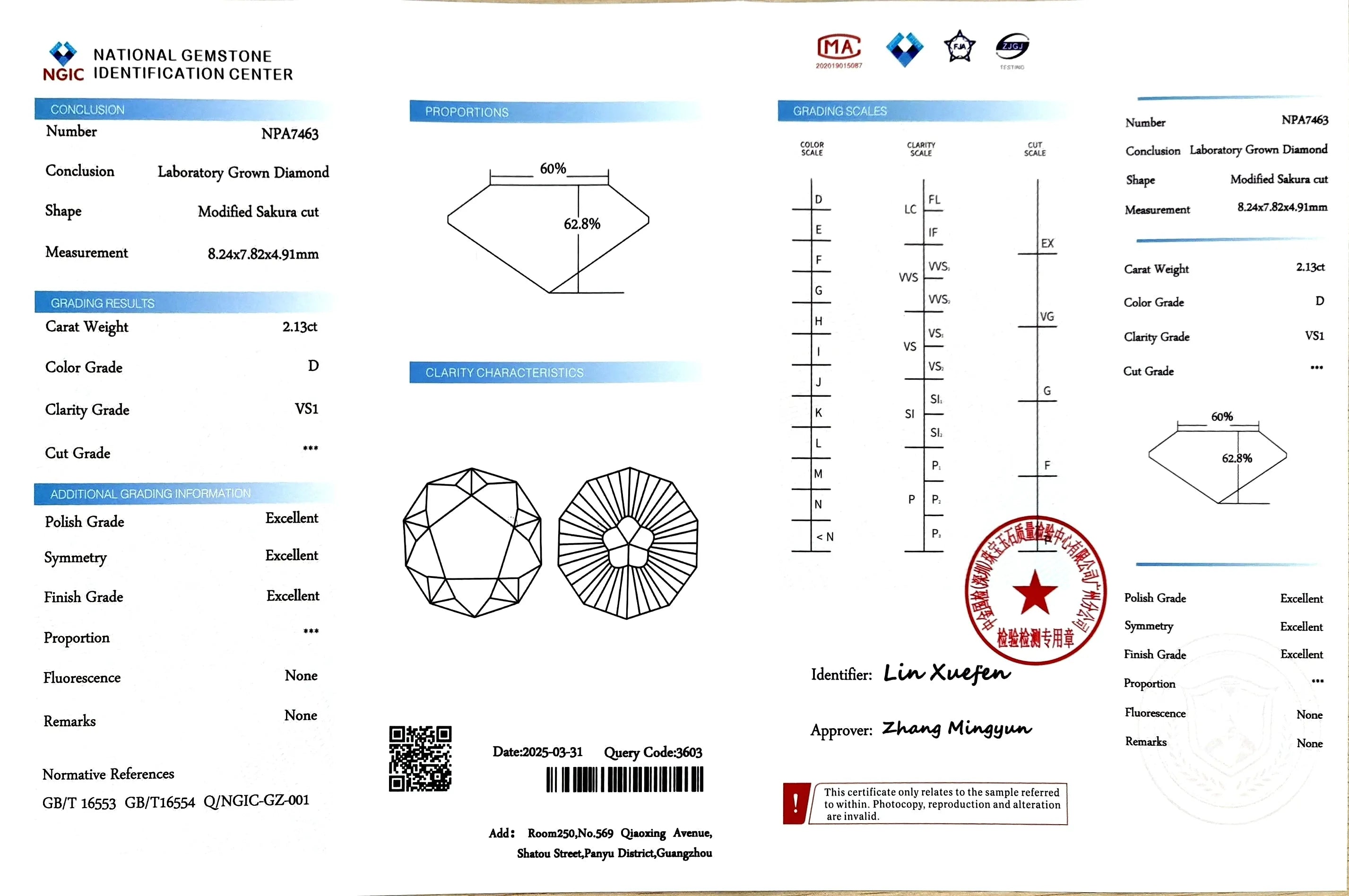 2.13ct Modified Sakura cut Lab Diamond - D Color VS1 | Doveggs Certified