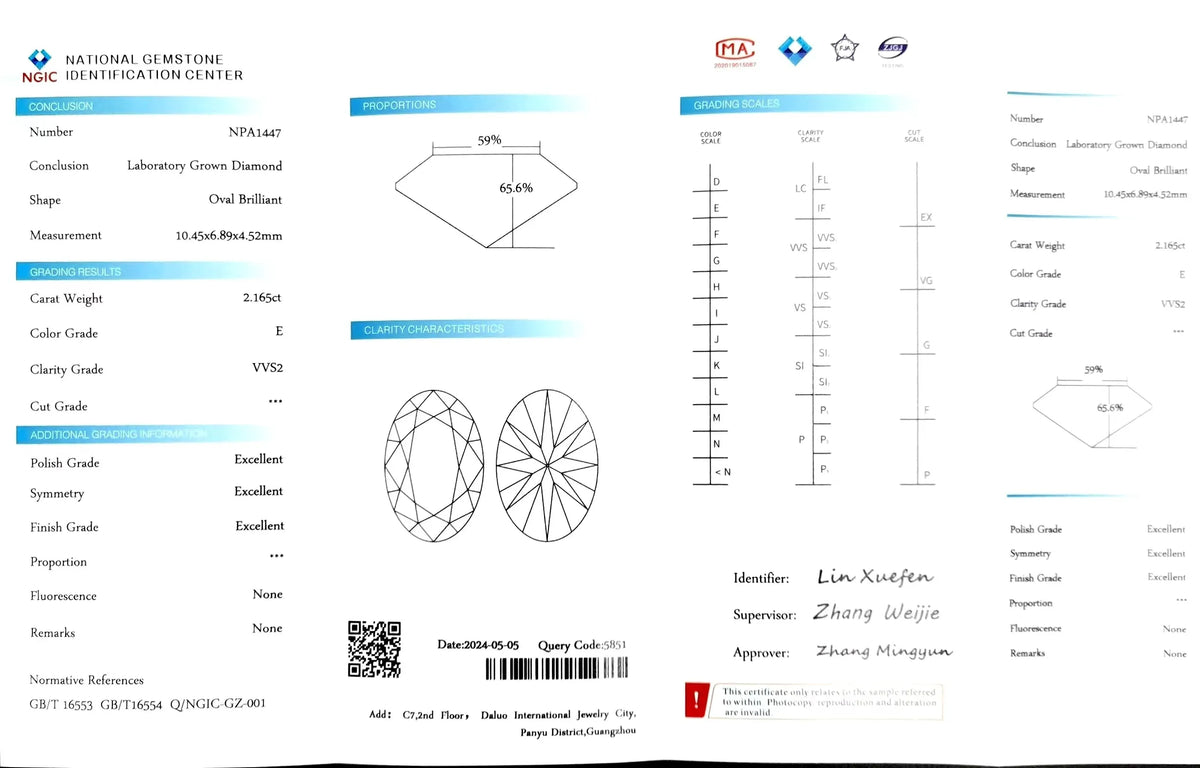 2.165ct Oval Cut Lab Diamond - E Color VVS2 | Doveggs Certified