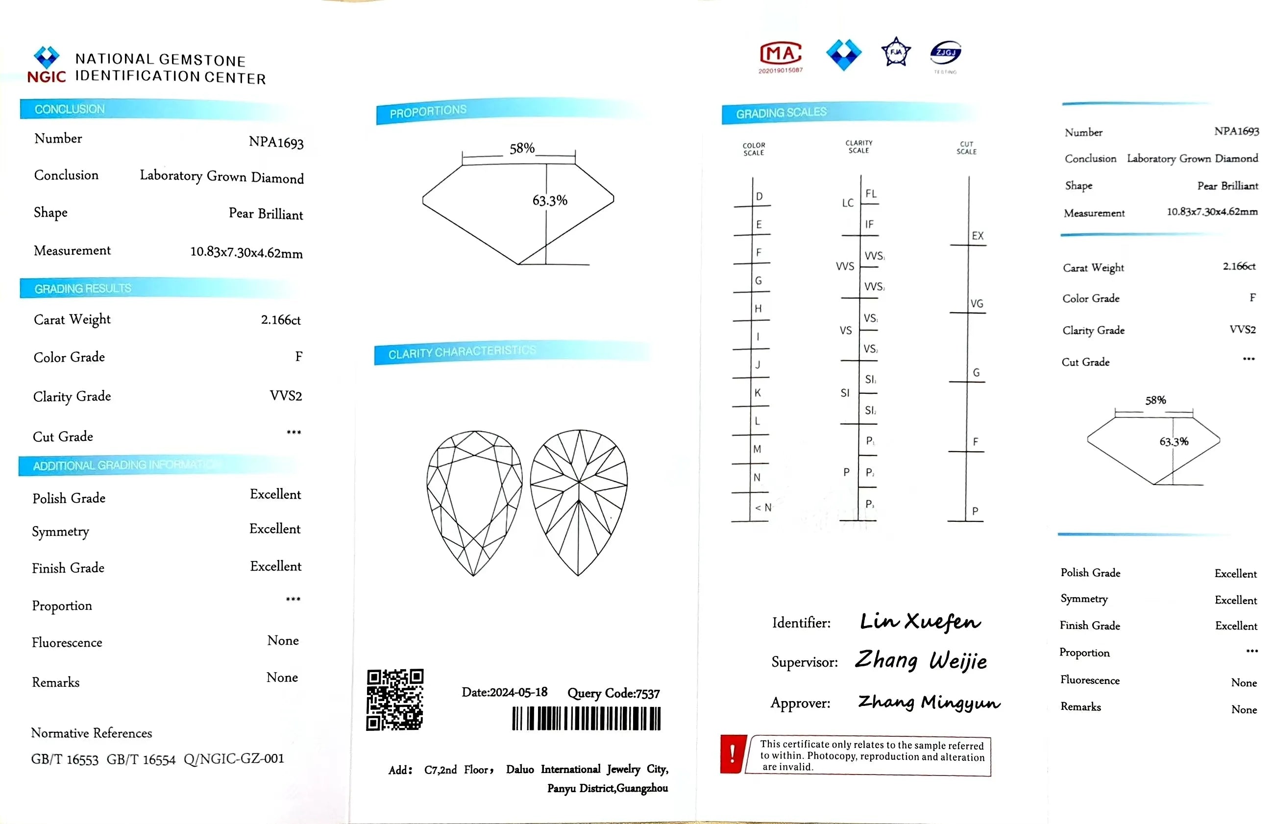 2.166ct Pear Lab Diamond - F Color VVS2 | Doveggs Certified