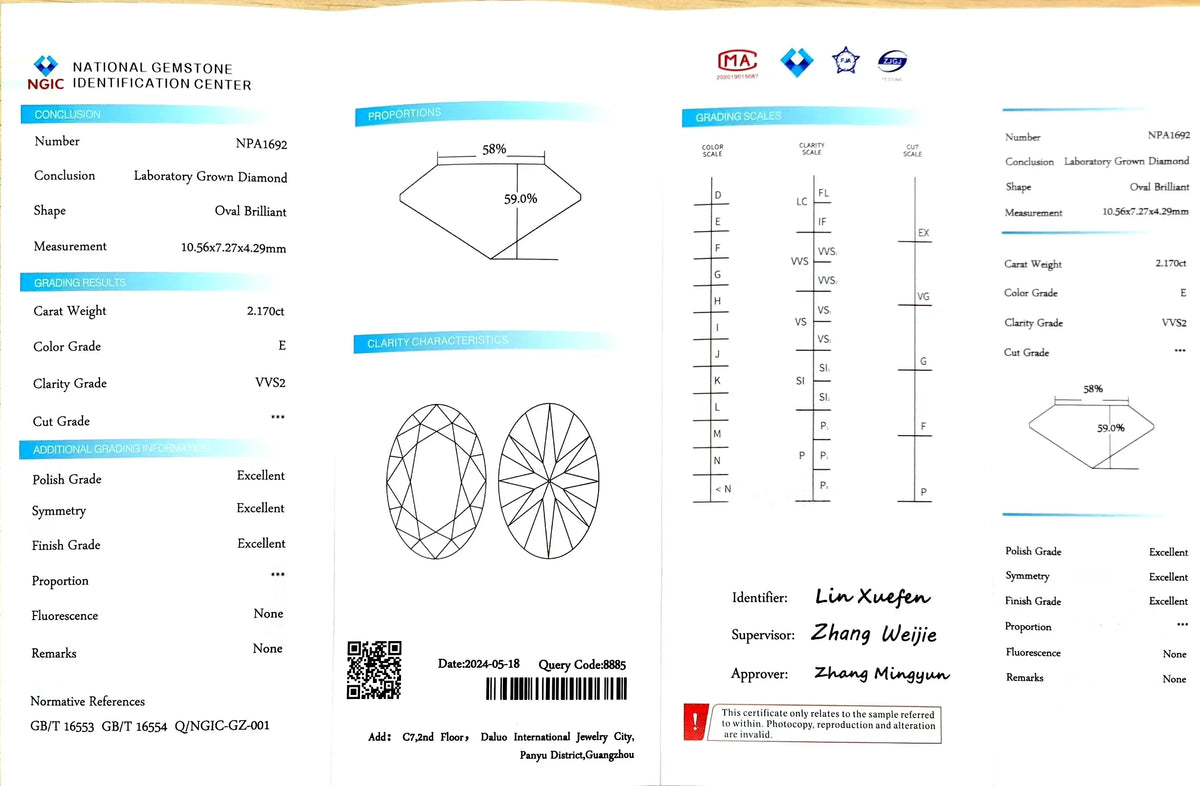 2.170ct Oval Lab Diamond - E Color VVS2 | Doveggs Certified