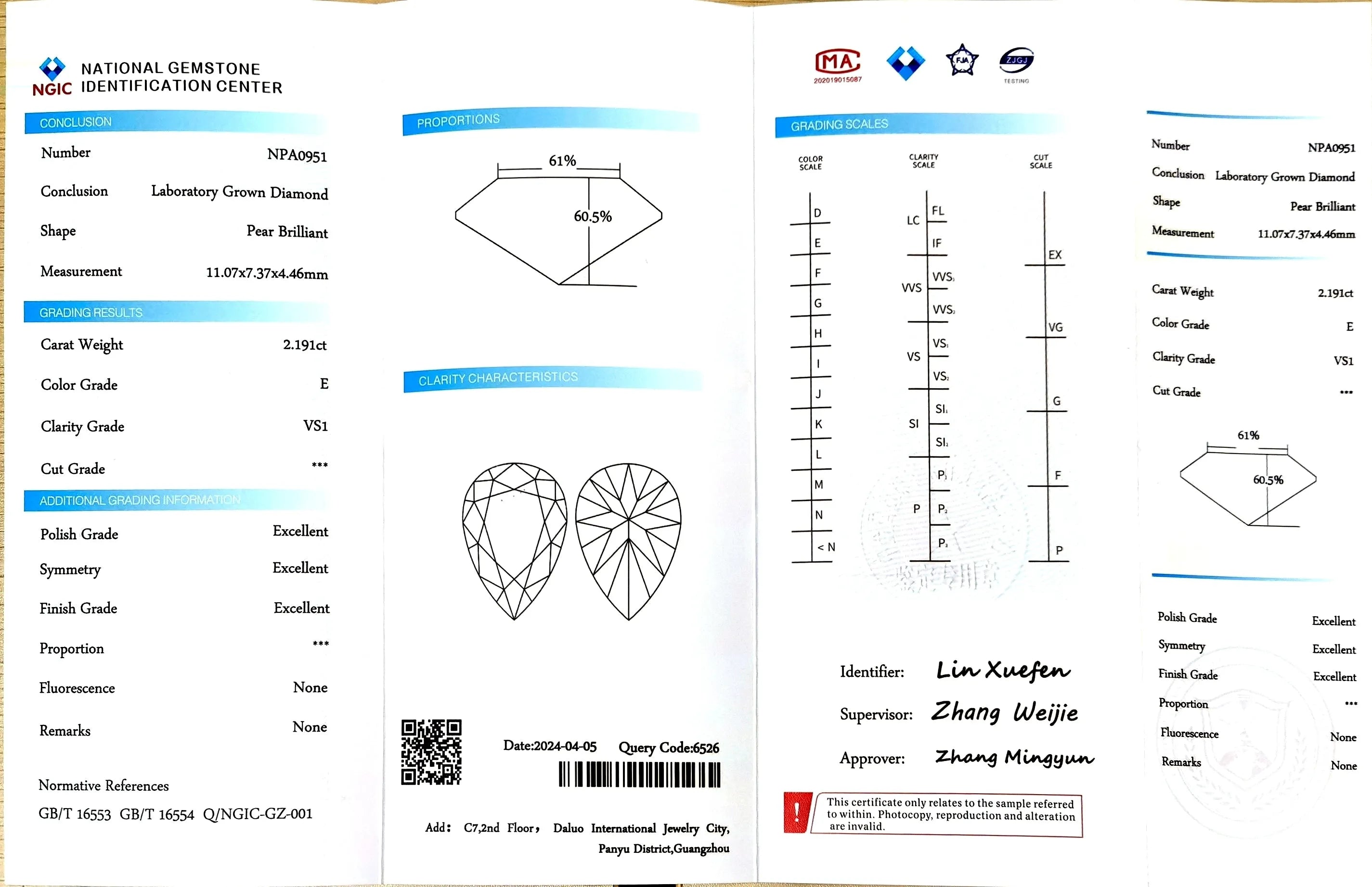 2.191ct Pear Cut Lab Diamond - E Color VS1 | Doveggs Certified