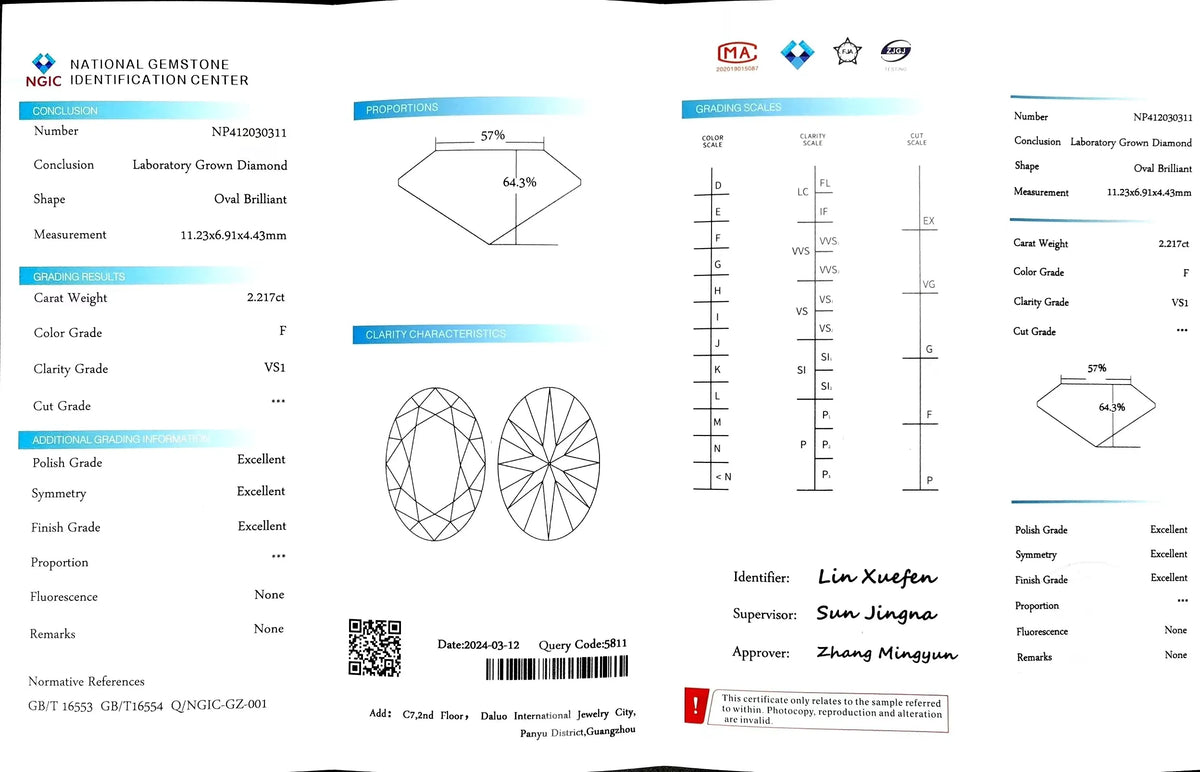 2.217ct Oval Cut Lab Diamond - F Color VS1 | Doveggs Certified