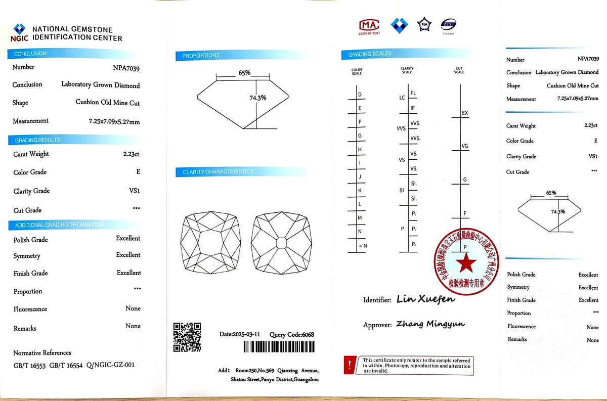 2.23ct Cushion Old Mine Cut Lab Diamond - E Color VS1 | Doveggs Certified
