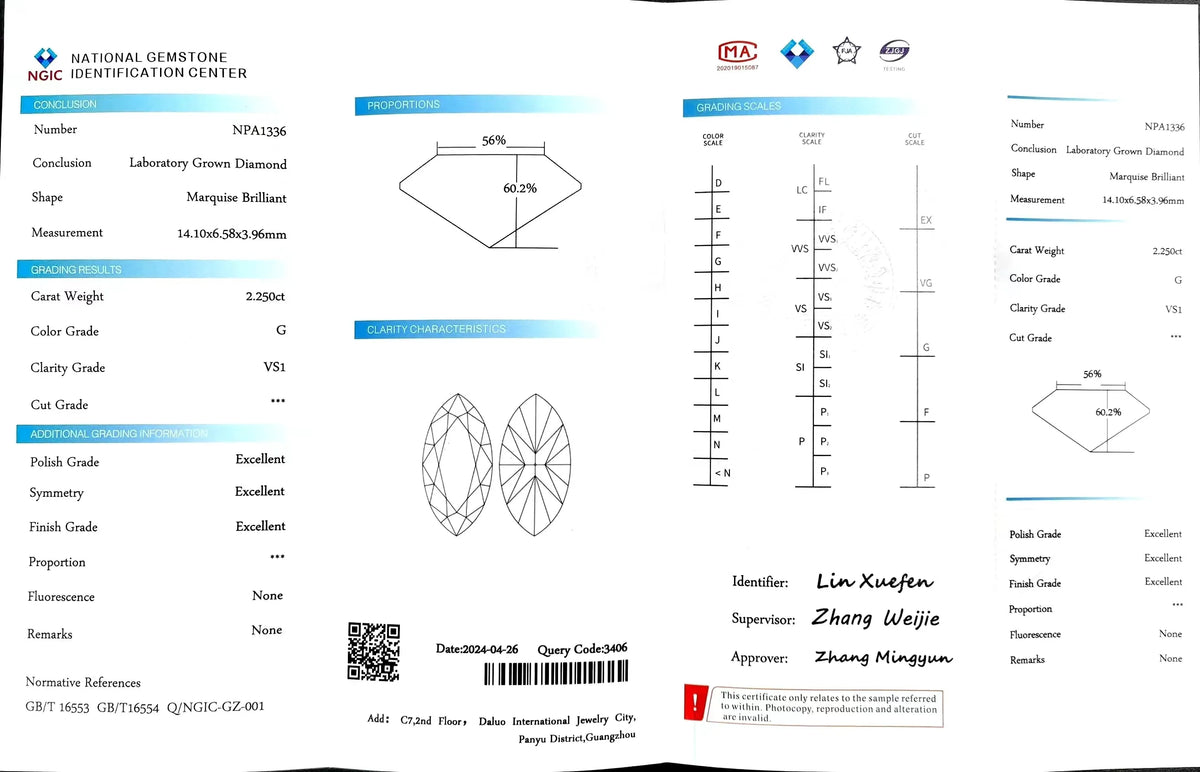 2.250ct Marquise Cut Lab Diamond - G Color VS1 | Doveggs Certified