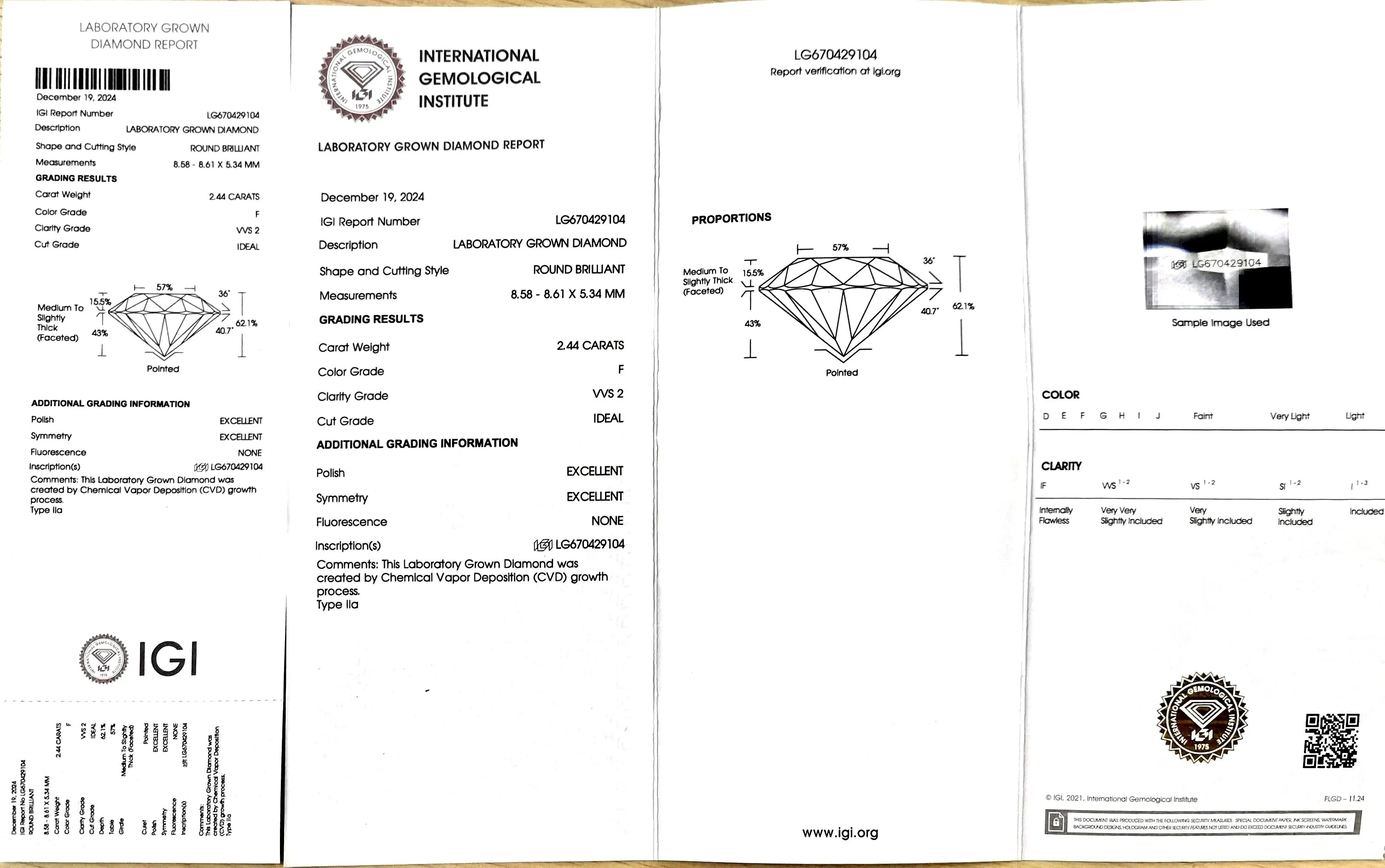 2.44ct Round Cut Lab Diamond – F Color VVS2 | Doveggs Certified