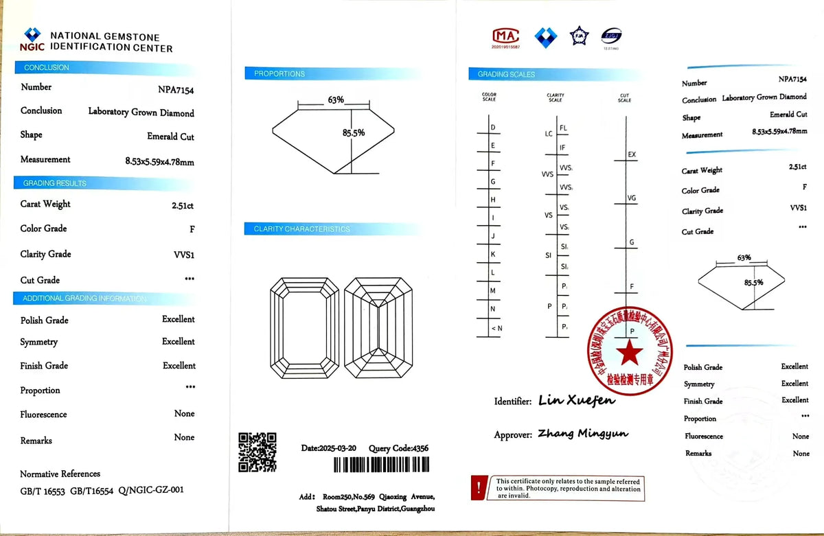 2.51ct Emerald Cut Lab Diamond - F Color VVS1 Clarity | Doveggs Certified