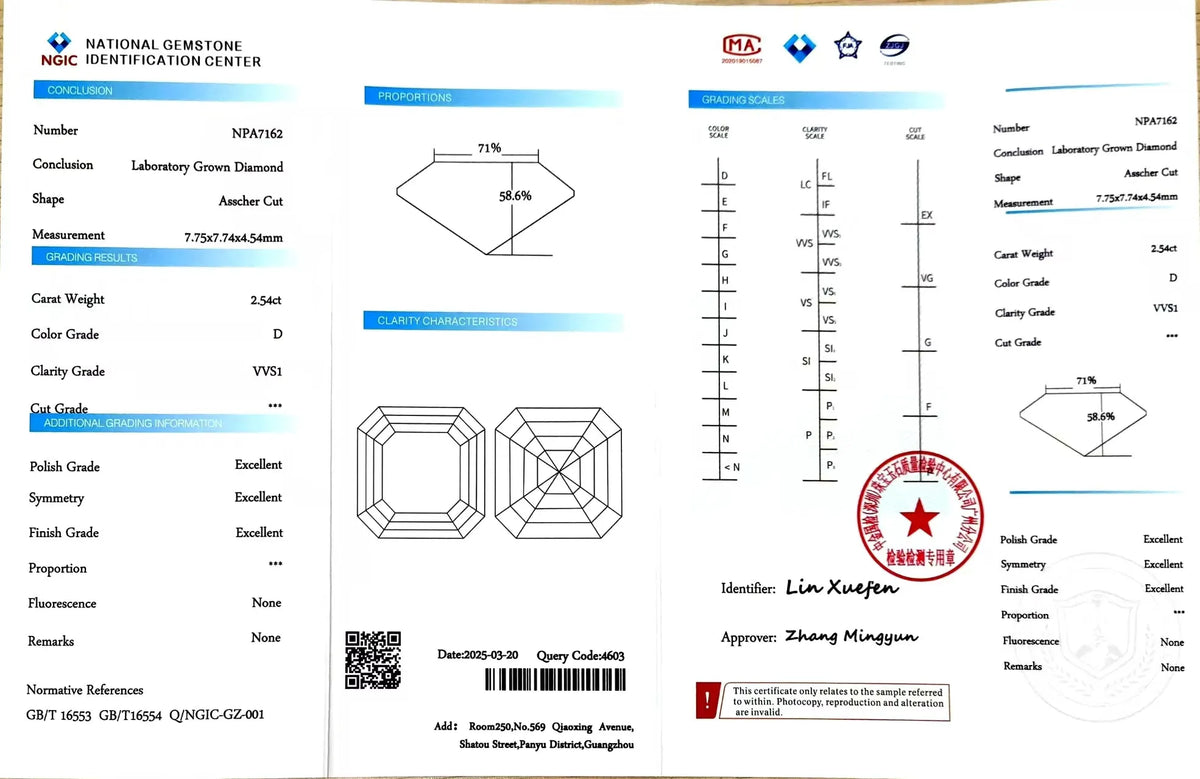 2.54ct Asscher Cut Lab Diamond - D Color VVS1 Clarity | Doveggs Certified
