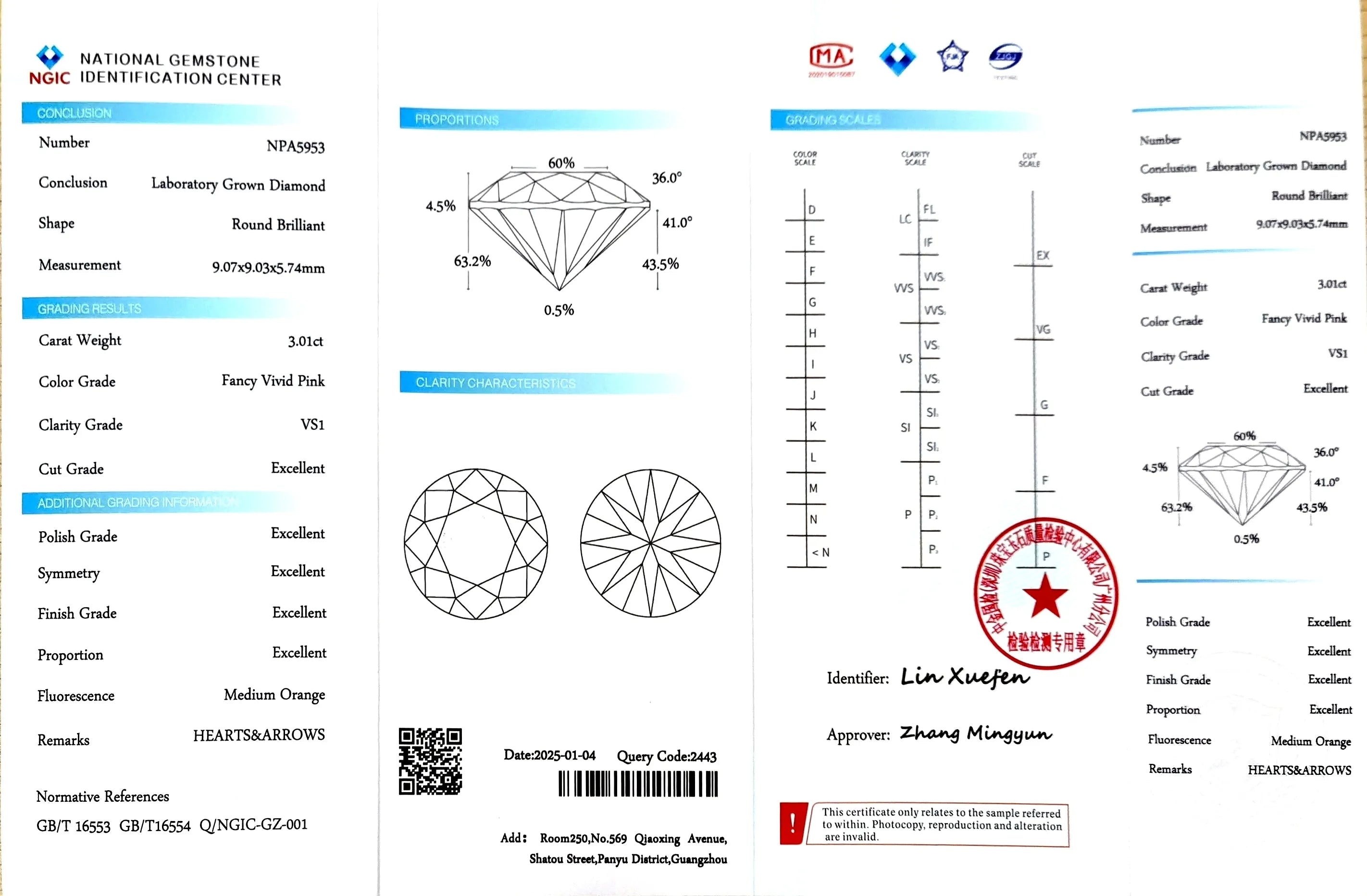 3.01ct Round Fancy Vivid Pink Lab Diamond - VS1 Clarity | Doveggs Certified