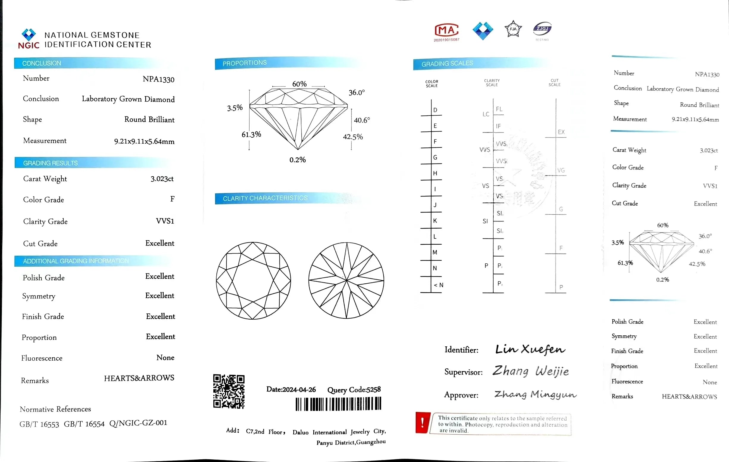 3.023ct Round Cut Lab Diamond - F Color VVS1 | Doveggs Certified