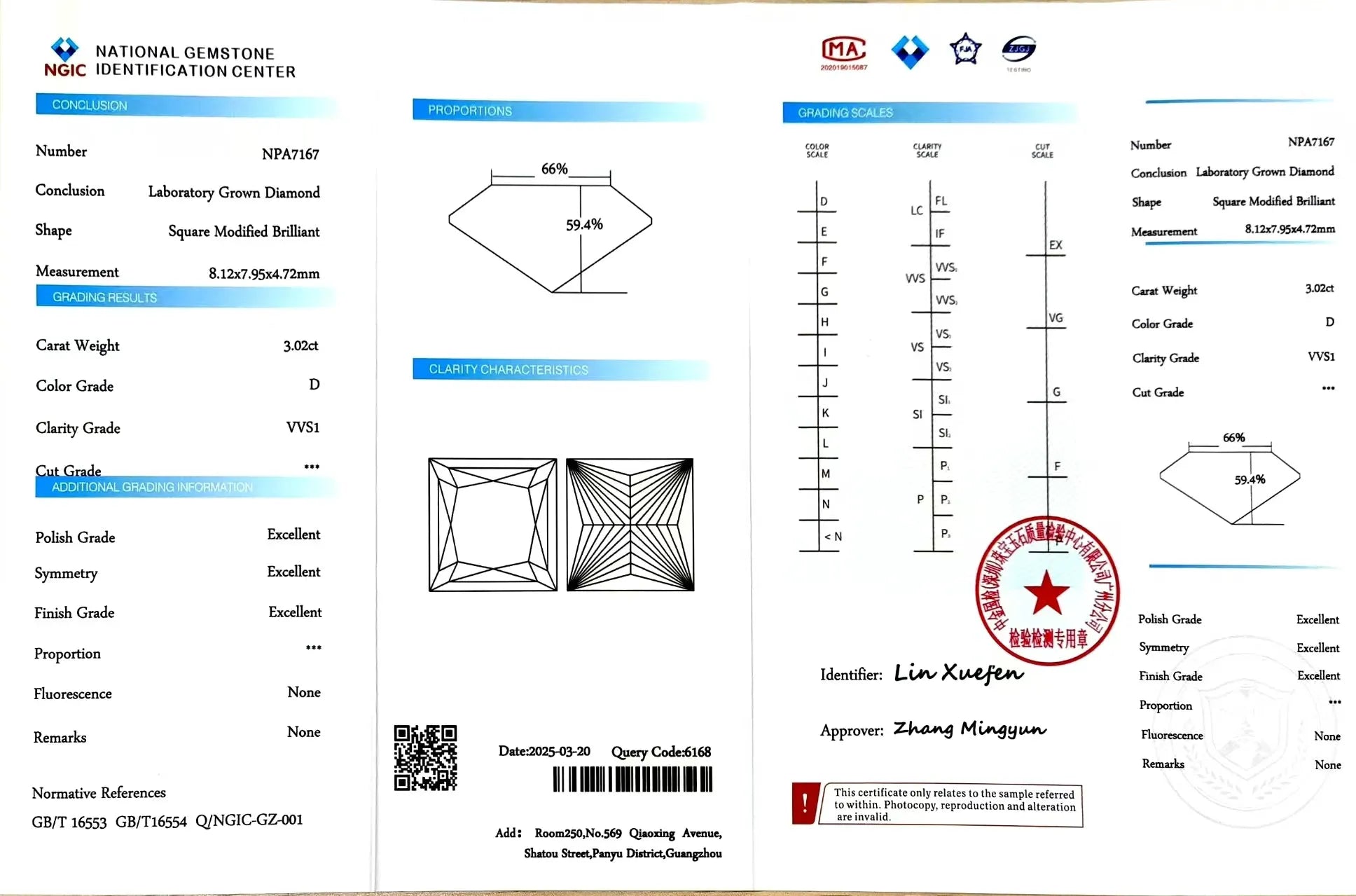 3.02ct Princess Cut Lab Diamond - D Color VVS1 Clarity | Doveggs Certified