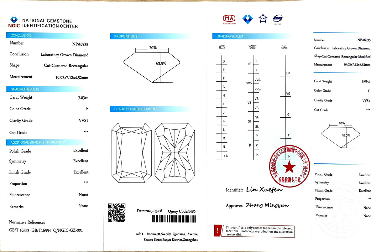 3.03ct Radiant Cut Lab Diamond - F Color VVS1 Clarity | Doveggs Certified