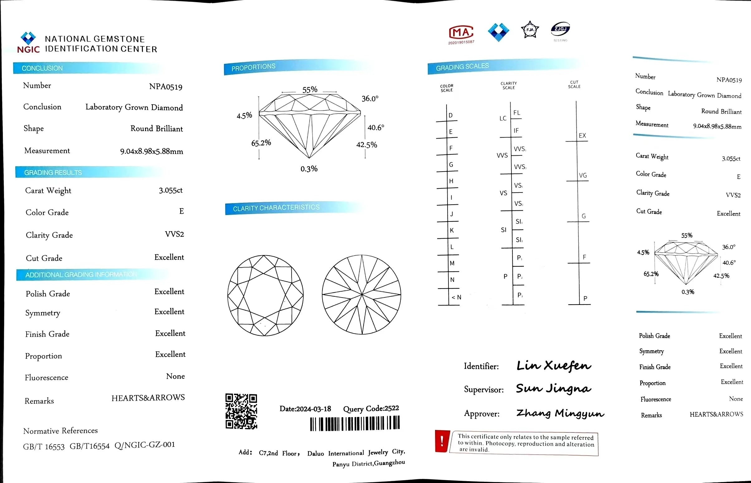 3.055ct Round Cut Lab Diamond - E Color VVS2 | Doveggs Certified