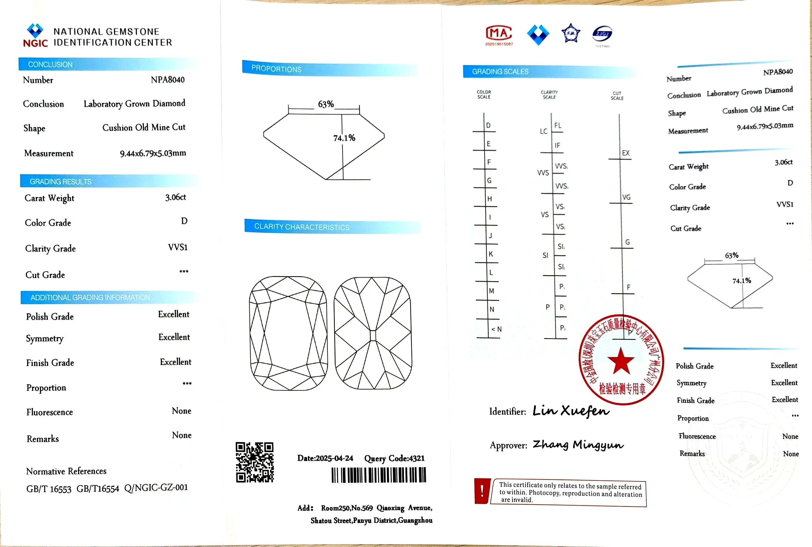 3.06ct Cushion Old Mine Cut Lab Diamond - D Color VVS1 | Doveggs Certified