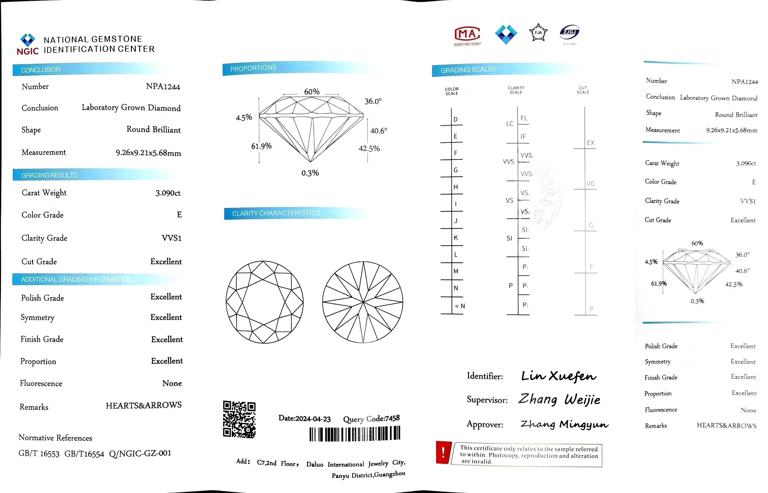 3.090ct Round Cut Lab Diamond - E Color VVS1 | Doveggs Certified