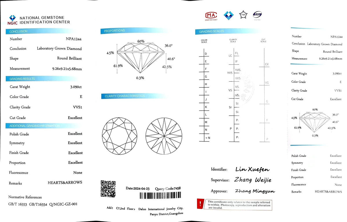 3.090ct Round Cut Lab Diamond - E Color VVS1 | Doveggs Certified