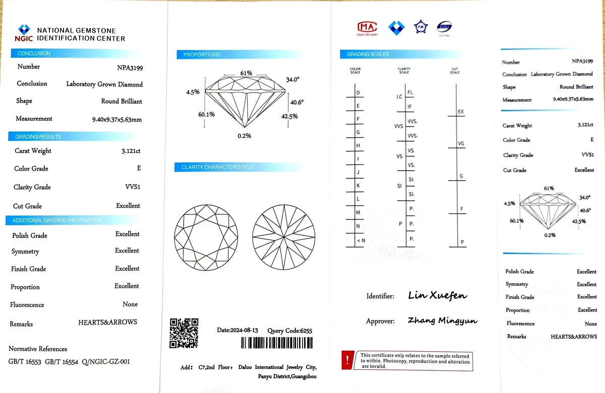 3.121ct Round Lab Diamond - E Color VVS1 | Doveggs Certified