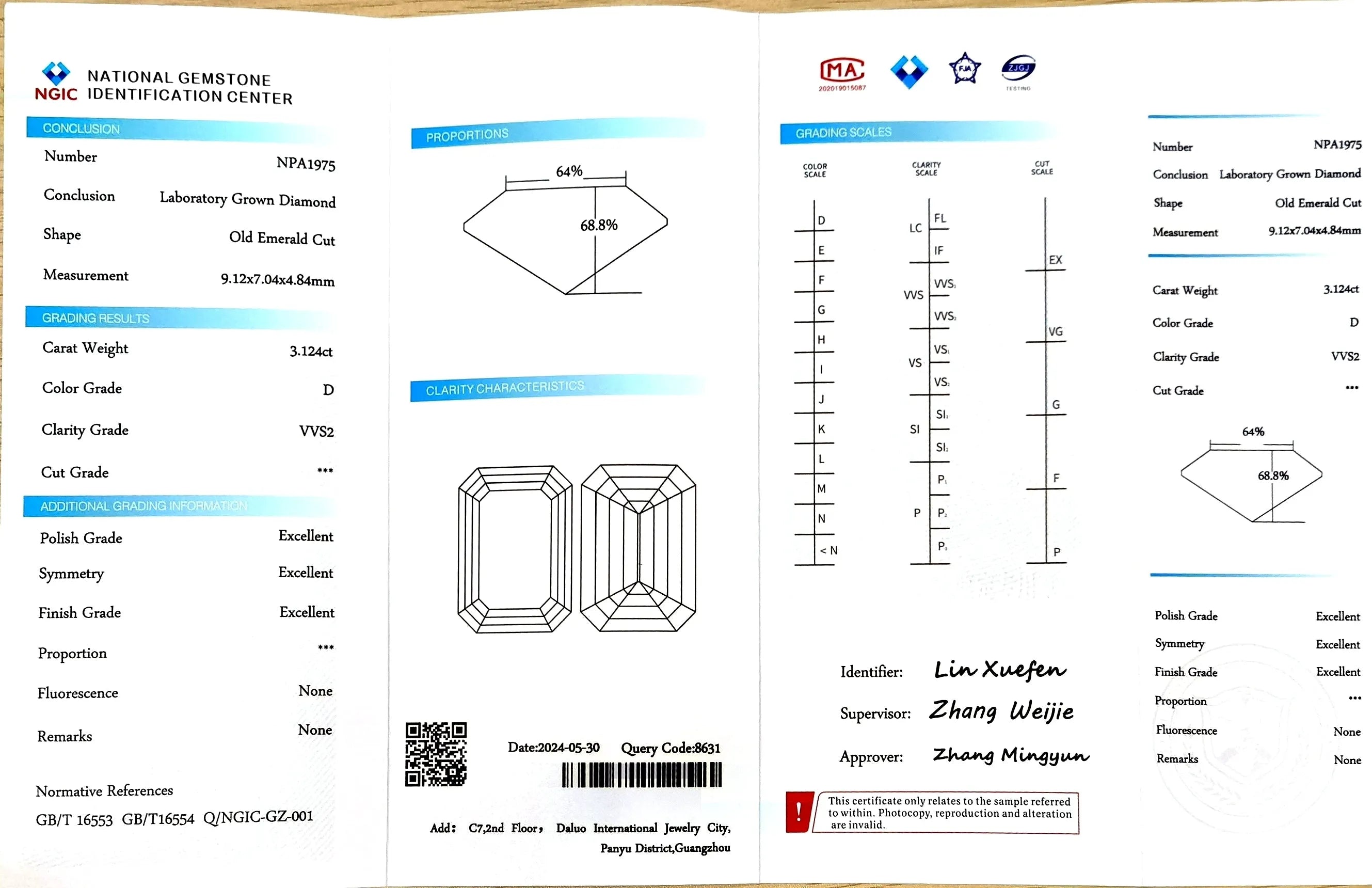 3.124ct Old Emerald Cut Lab Diamond - D Color VVS2 | Doveggs Certified