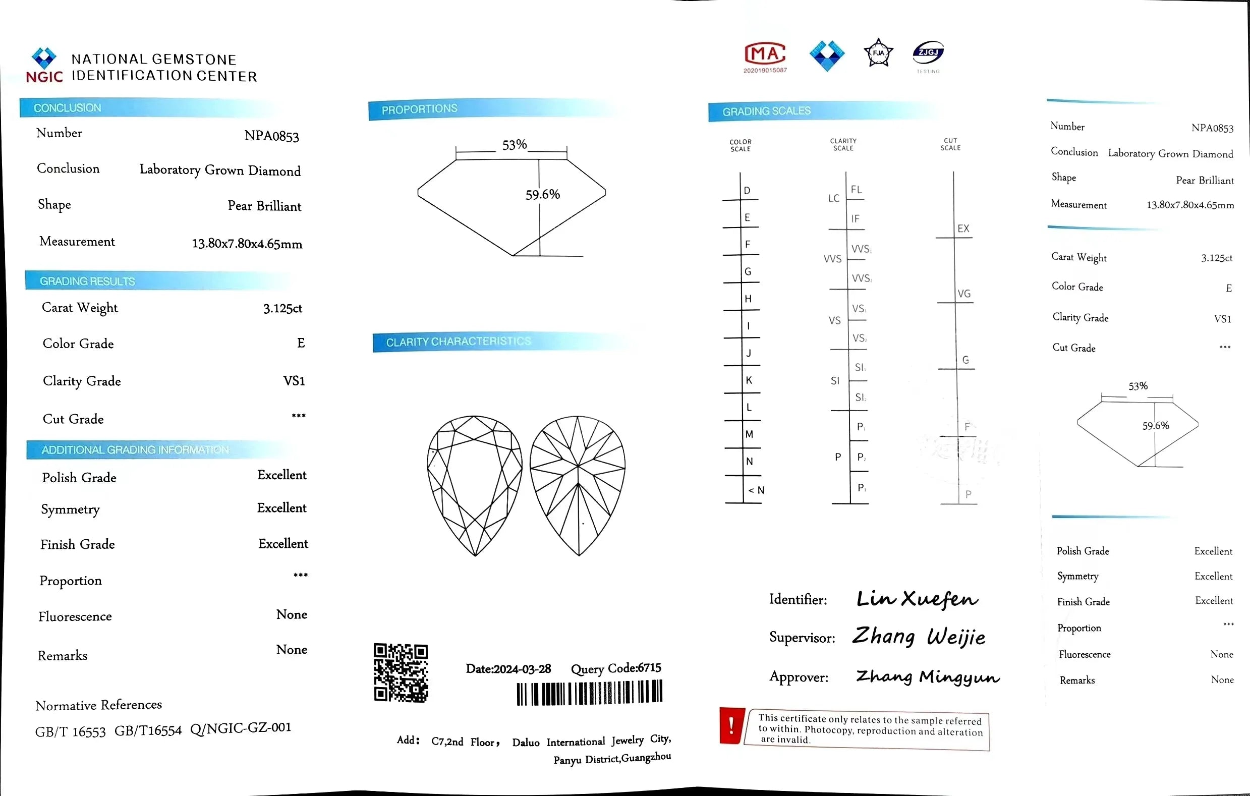 3.125ct Pear Cut Lab Diamond - E Color VS1 | Doveggs Certified
