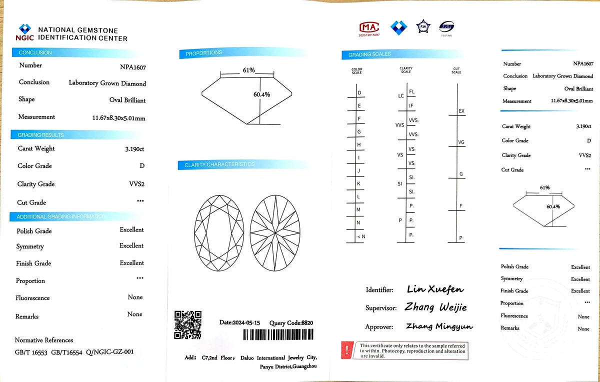 3.190ct Oval Cut Lab Diamond - D Color VVS2 | Doveggs Certified
