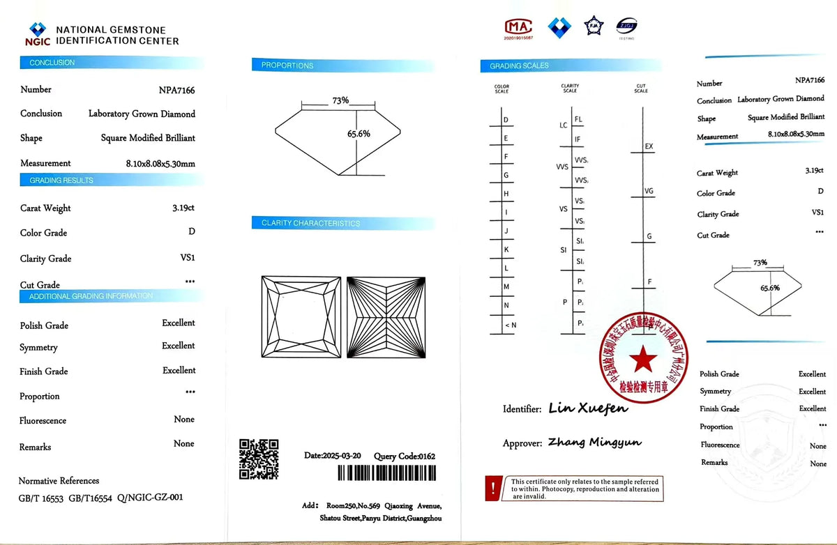 3.19ct Princess Cut Lab Diamond - D Color VS1 Clarity | Doveggs Certified