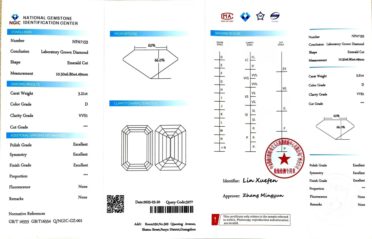 3.21ct Emerald Cut Lab Diamond - D Color VVS1 Clarity | Doveggs Certified