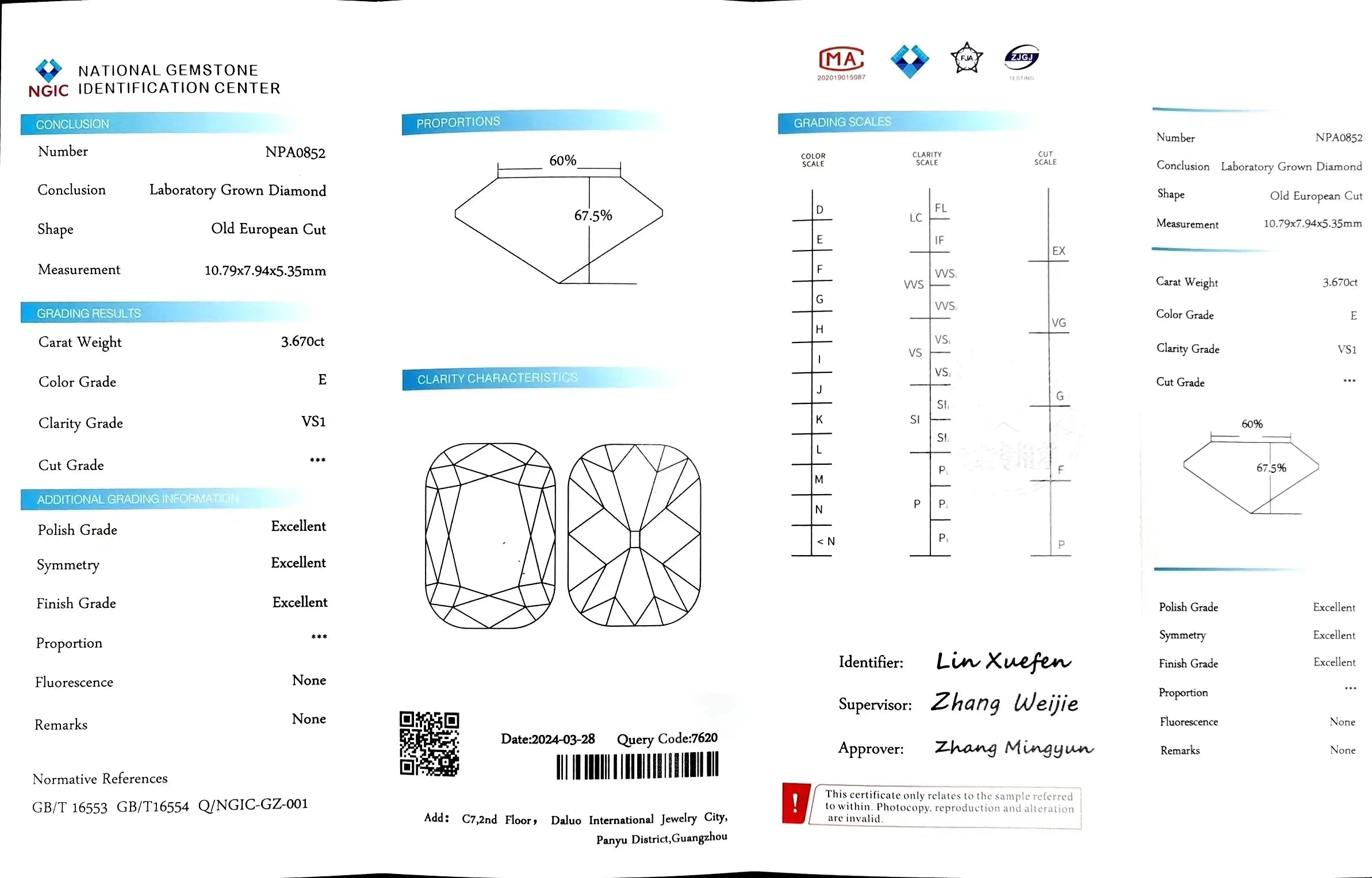 3.670ct Old European Cushion Cut Lab Diamond - E Color VS1 | Doveggs Certified