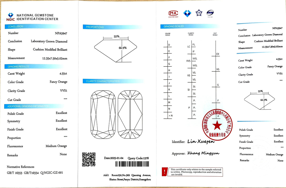 4.55ct Modified Elongated Cushion Fancy Orange Lab Diamond - VVS1 Clarity | Doveggs Certified