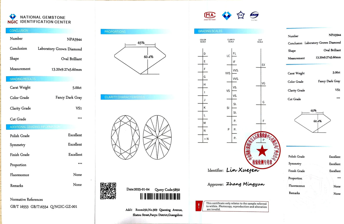 5.00ct Oval Fancy Dark Gray Lab Diamond - VS1 Clarity | Doveggs Certified