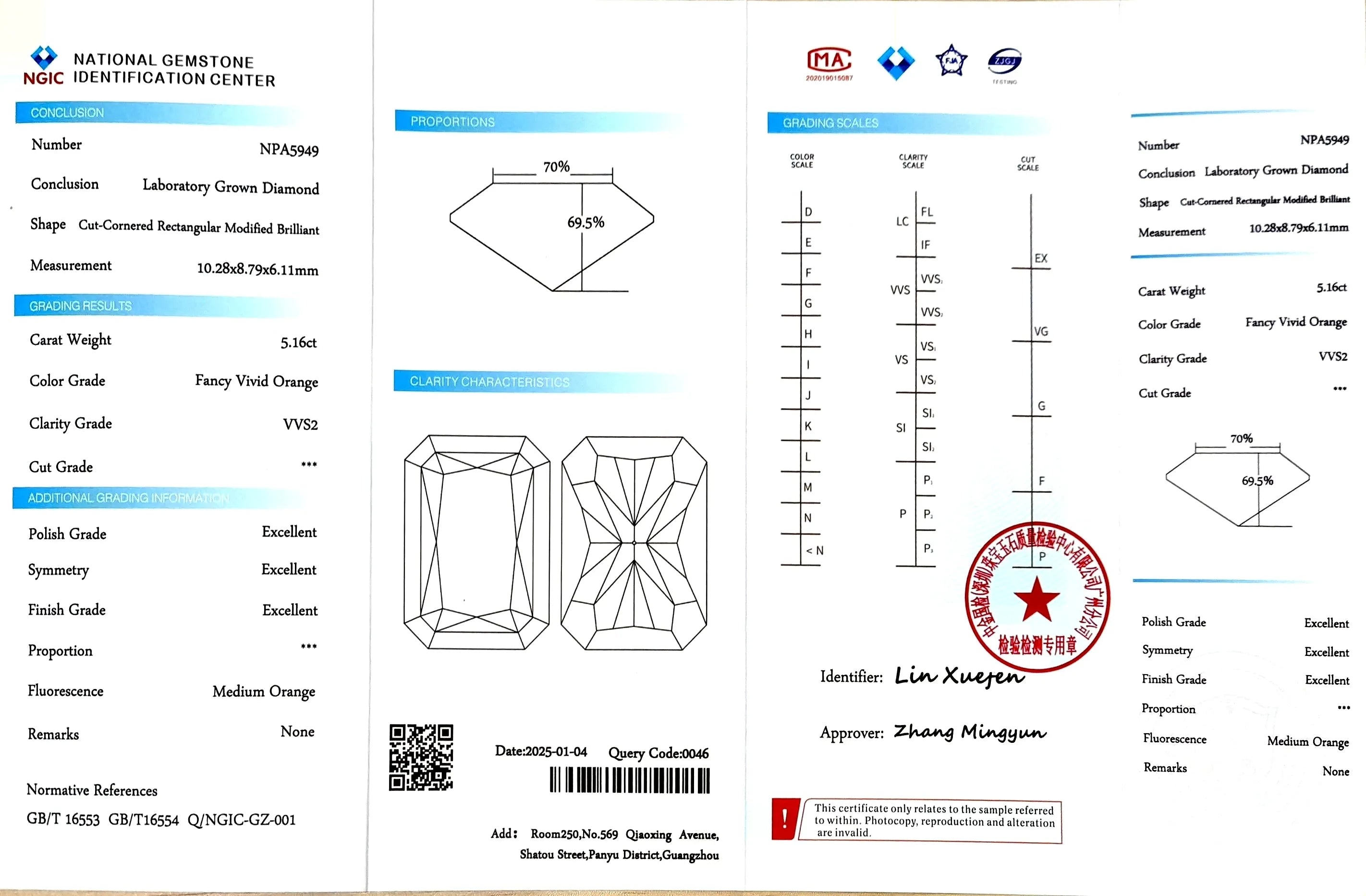 5.16ct Radiant Fancy Vivid Orange Lab Diamond - VVS2 Clarity | Doveggs Certified