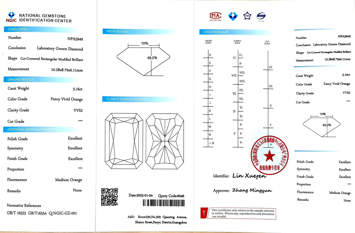 5.16ct Radiant Fancy Vivid Orange Lab Diamond - VVS2 Clarity | Doveggs Certified
