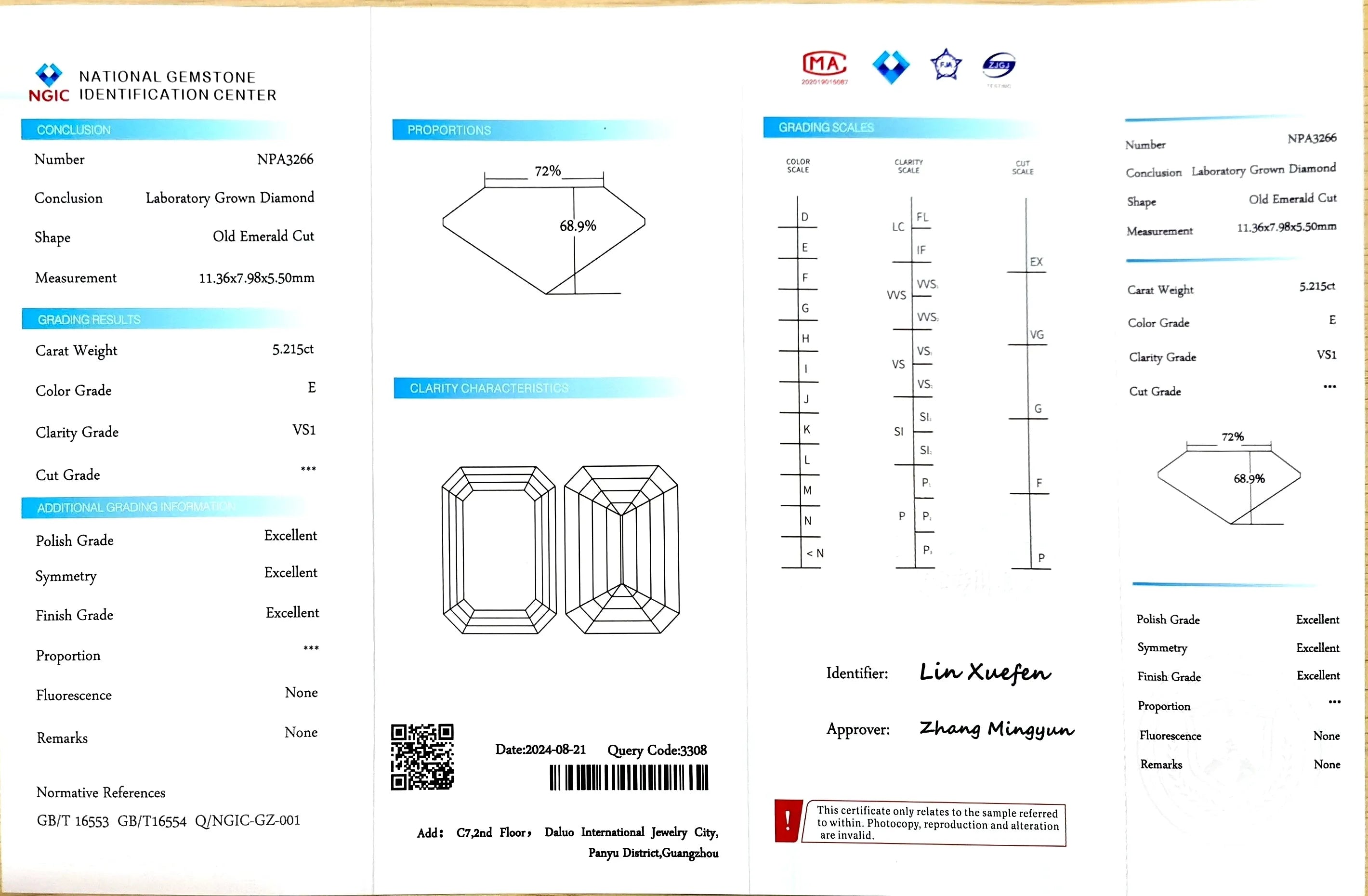5.215ct Old Emerald Cut Lab Diamond - E Color VS1 | Doveggs Certified