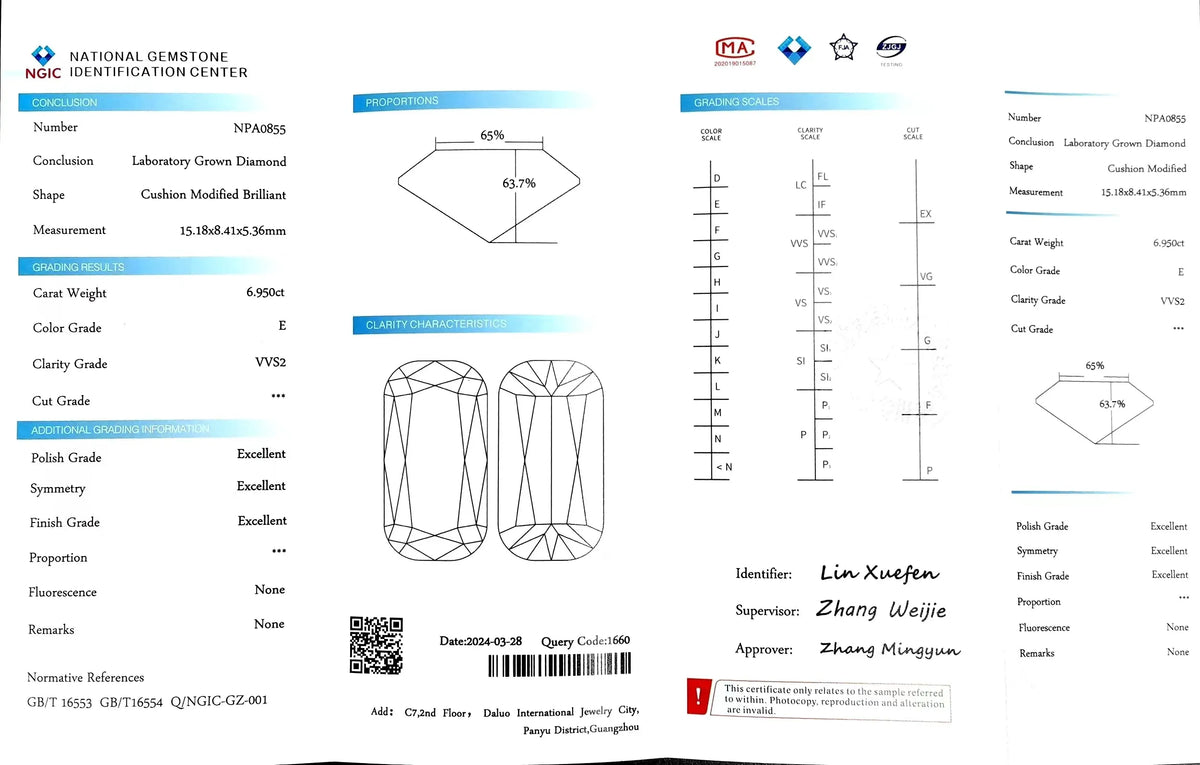 6.950ct Modified Elongated Cushion Cut Lab Diamond - E Color VVS2 | Doveggs Certified