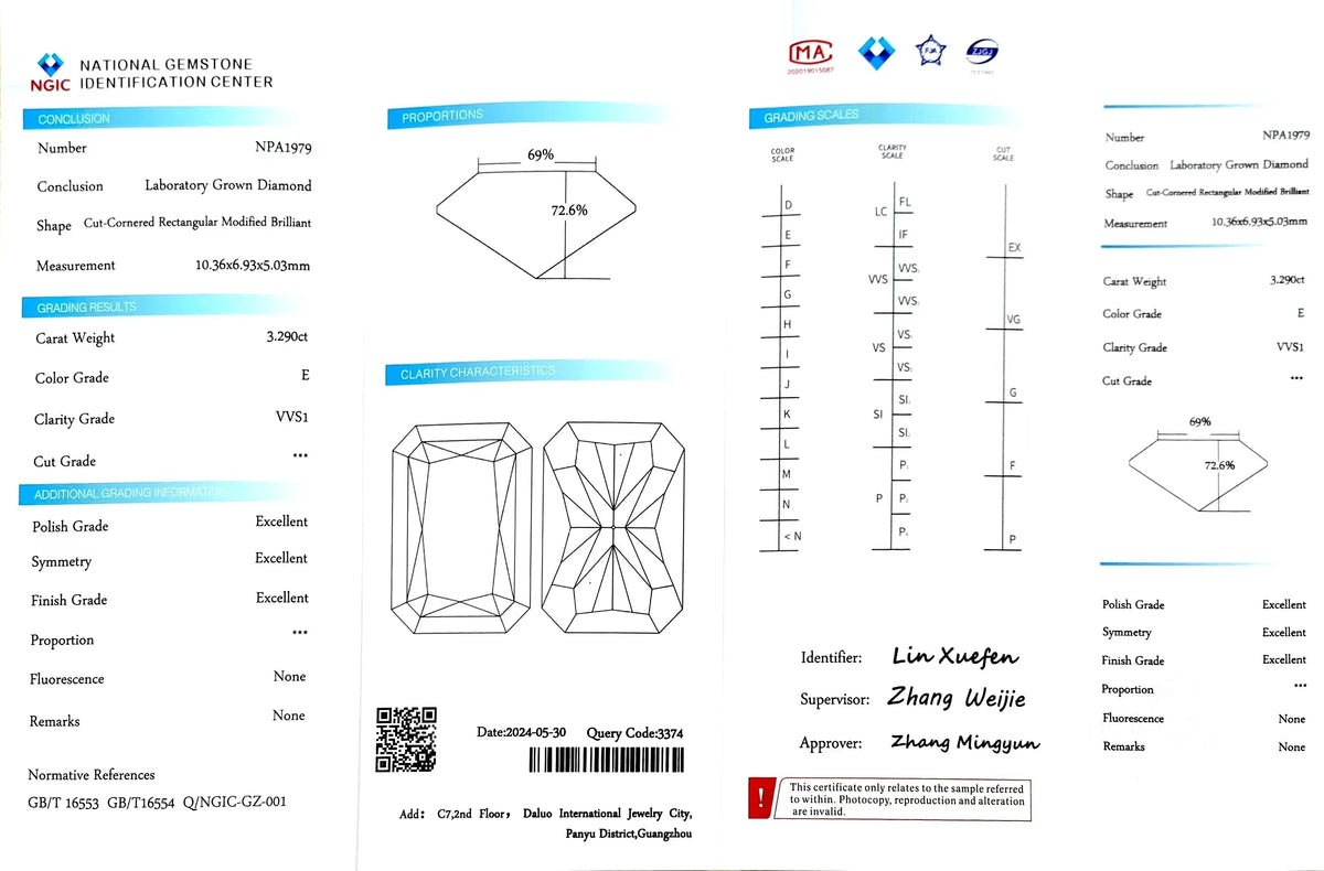 3.290ct Radiant Lab Diamond - E Color VVS1 | Doveggs Certified