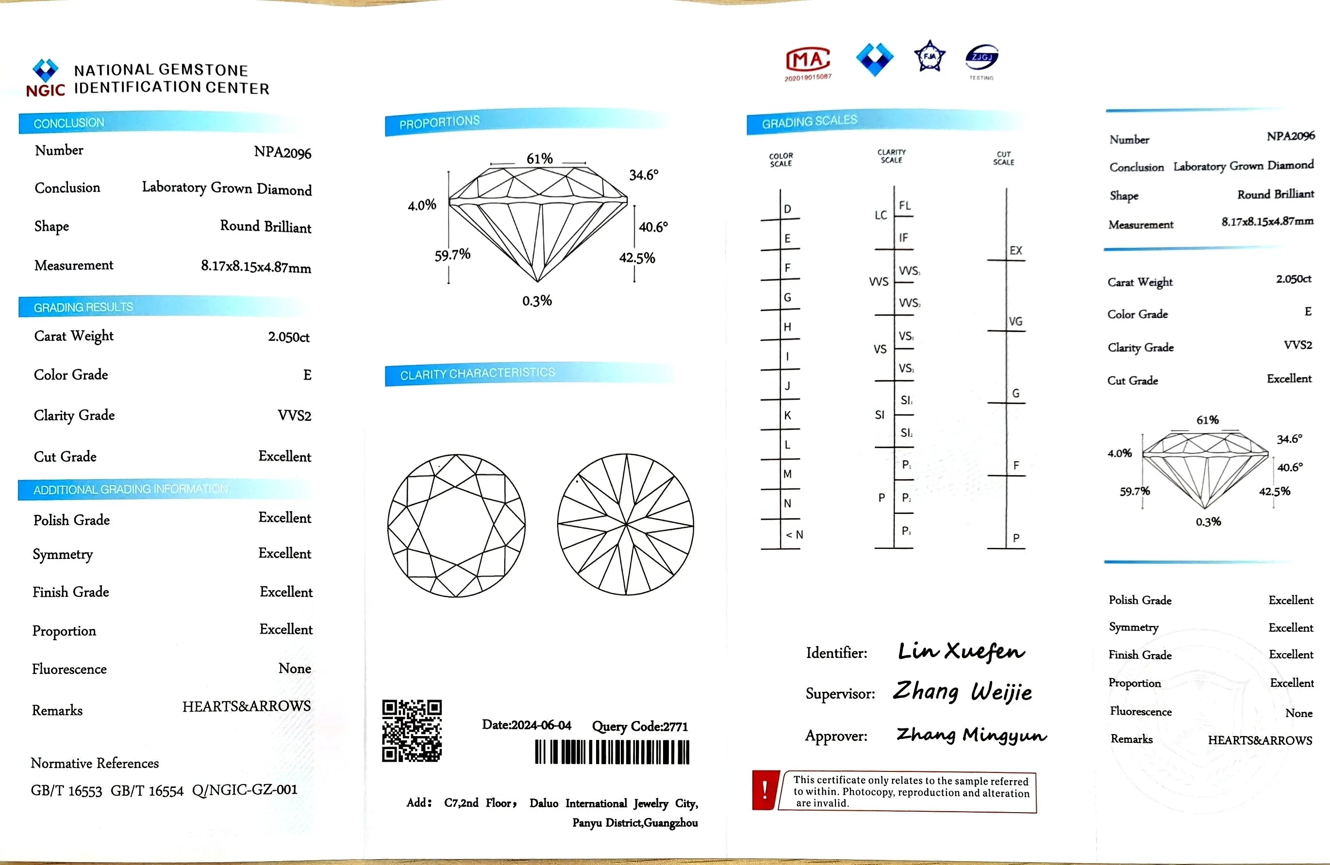 2.050ct Round Lab Diamond - E Color VVS2 | Doveggs Certified
