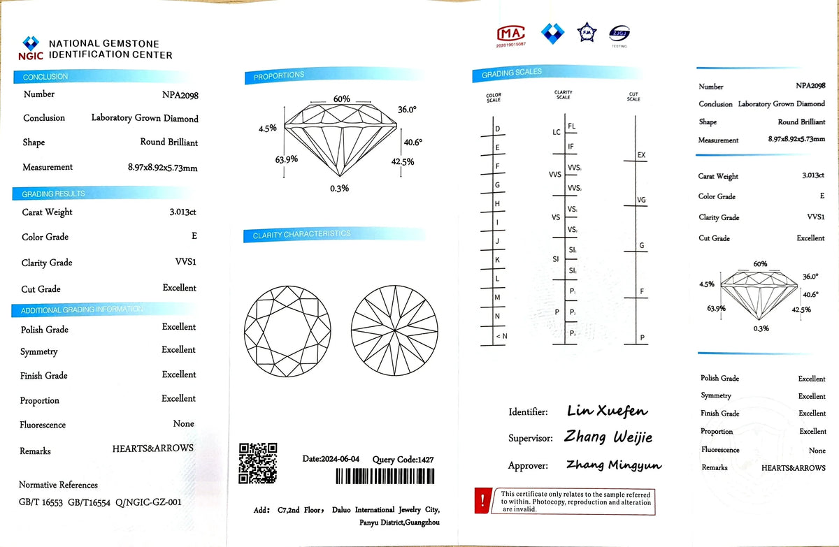 3.013ct Round Lab Diamond - E Color VVS1 | Doveggs Certified