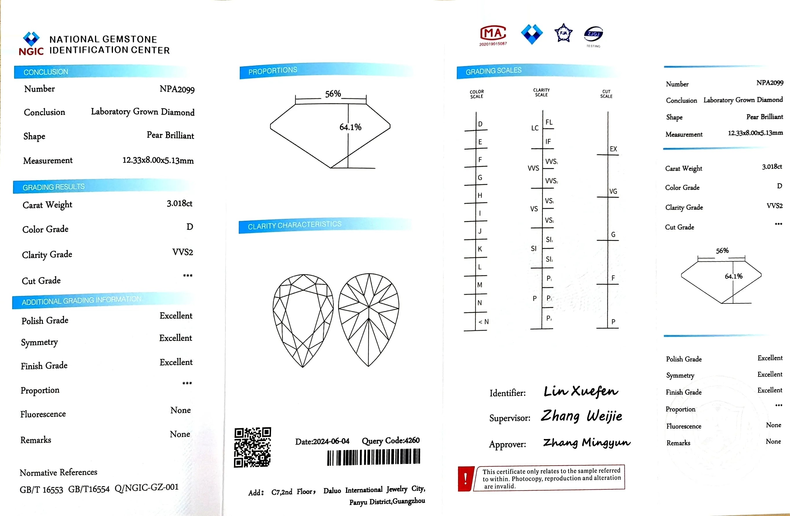 3.018ct Pear Lab Diamond - D Color VVS2 | Doveggs Certified