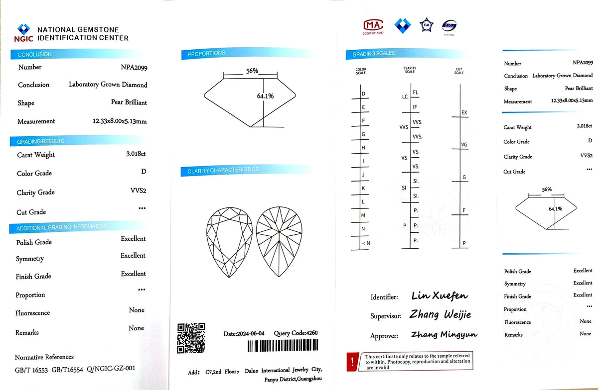 3.018ct Pear Lab Diamond - D Color VVS2 | Doveggs Certified
