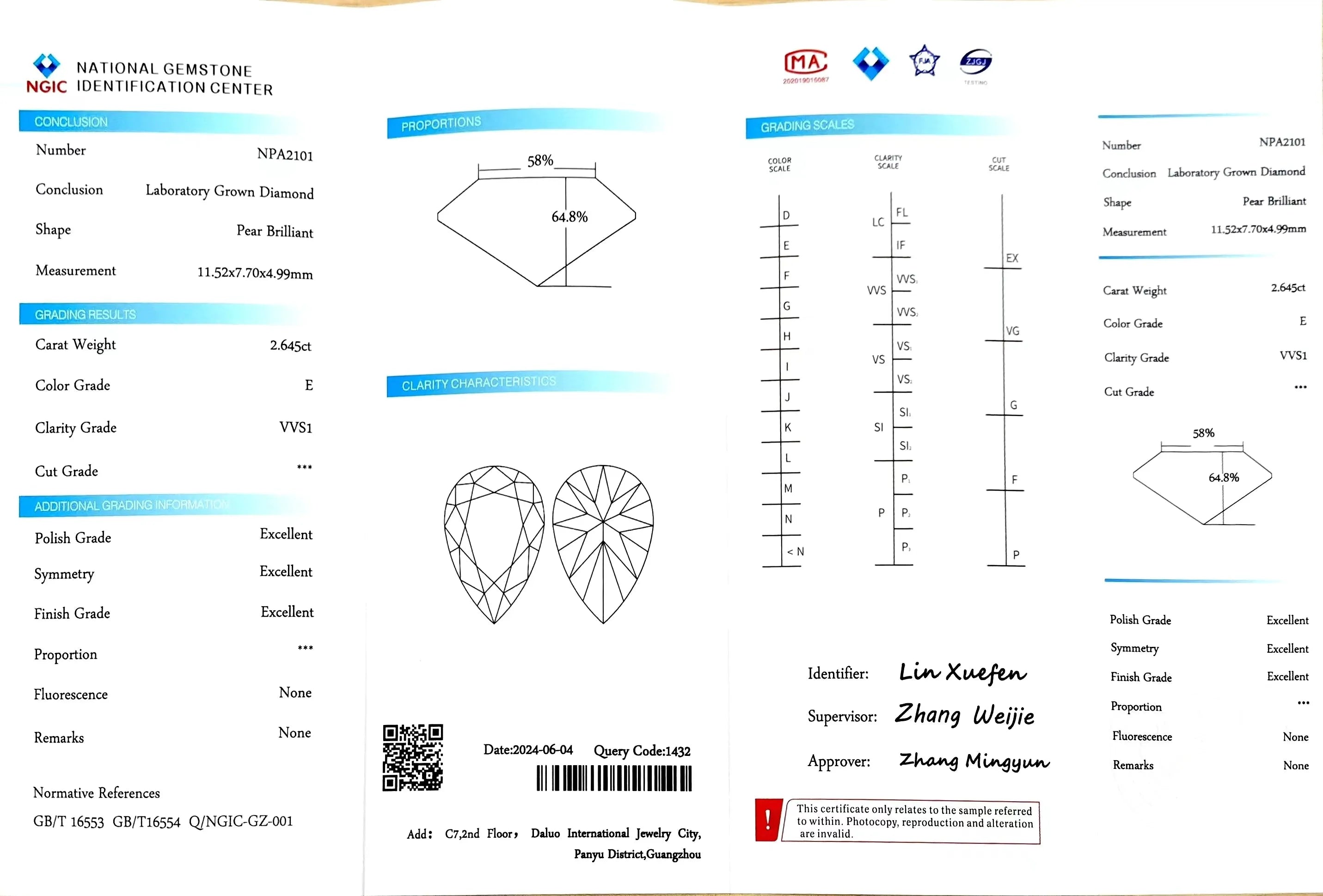 2.645ct Pear Lab Diamond - E Color VVS1 | Doveggs Certified
