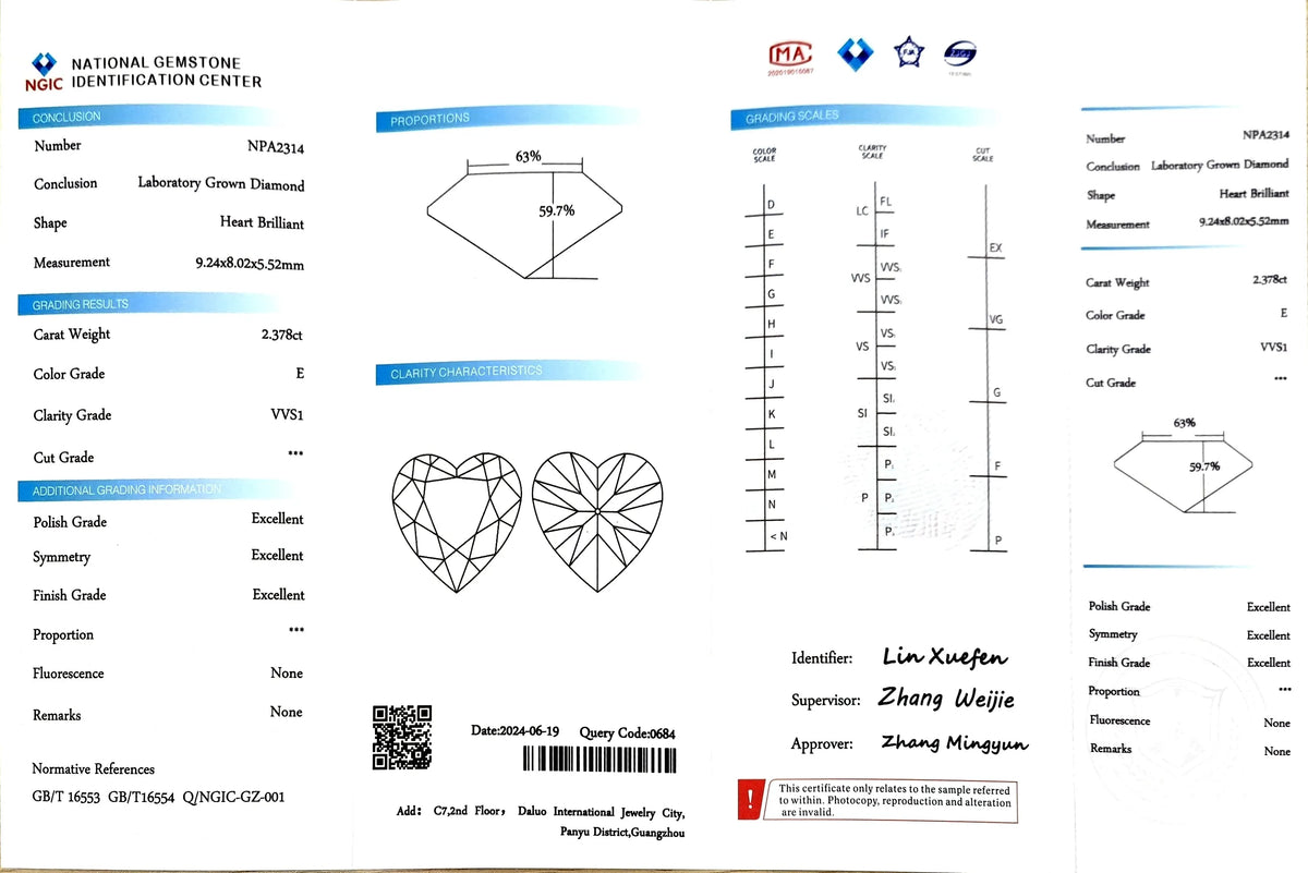 2.378ct Heart Lab Diamond - E Color VVS1 | Doveggs Certified