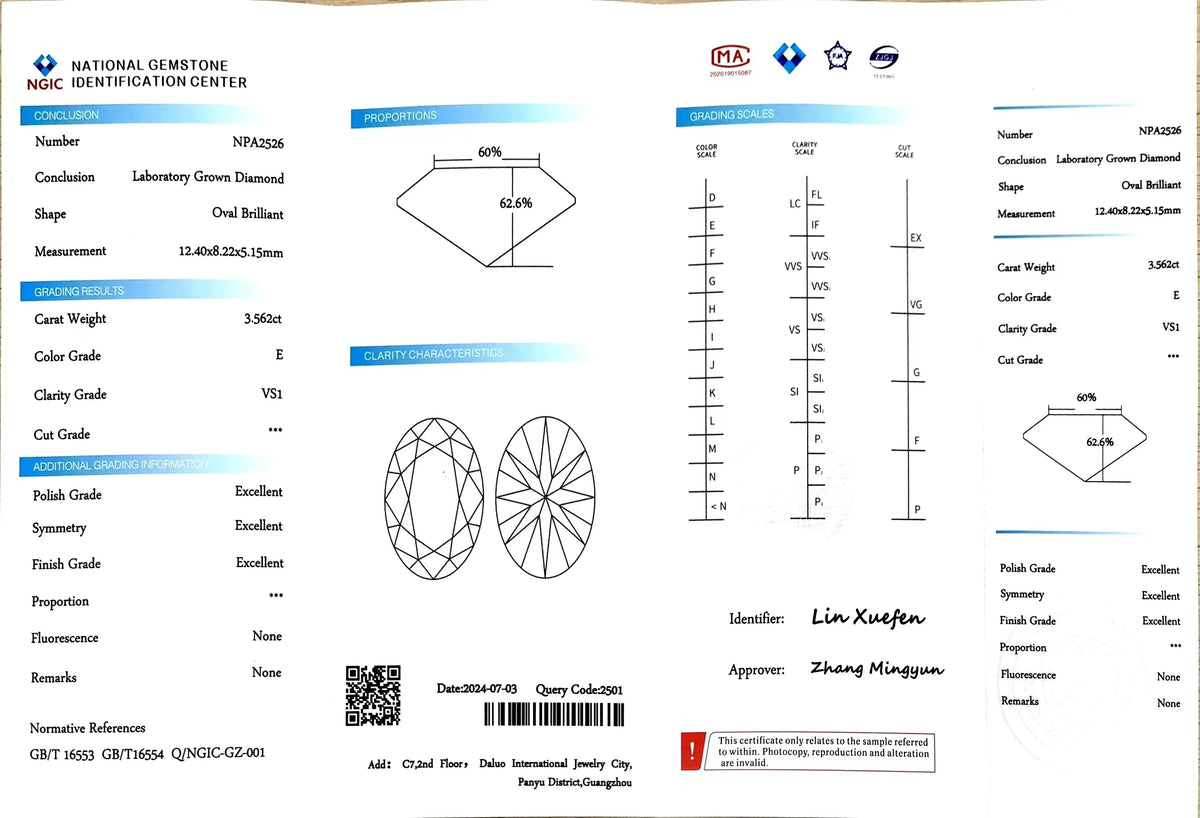 3.562ct Oval Lab Diamond - E Color VS1 | Doveggs Certified