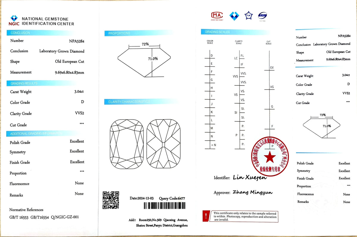 3.04ct Cushion Cut Lab Diamond - D Color VVS2 | Old European Cut | Doveggs