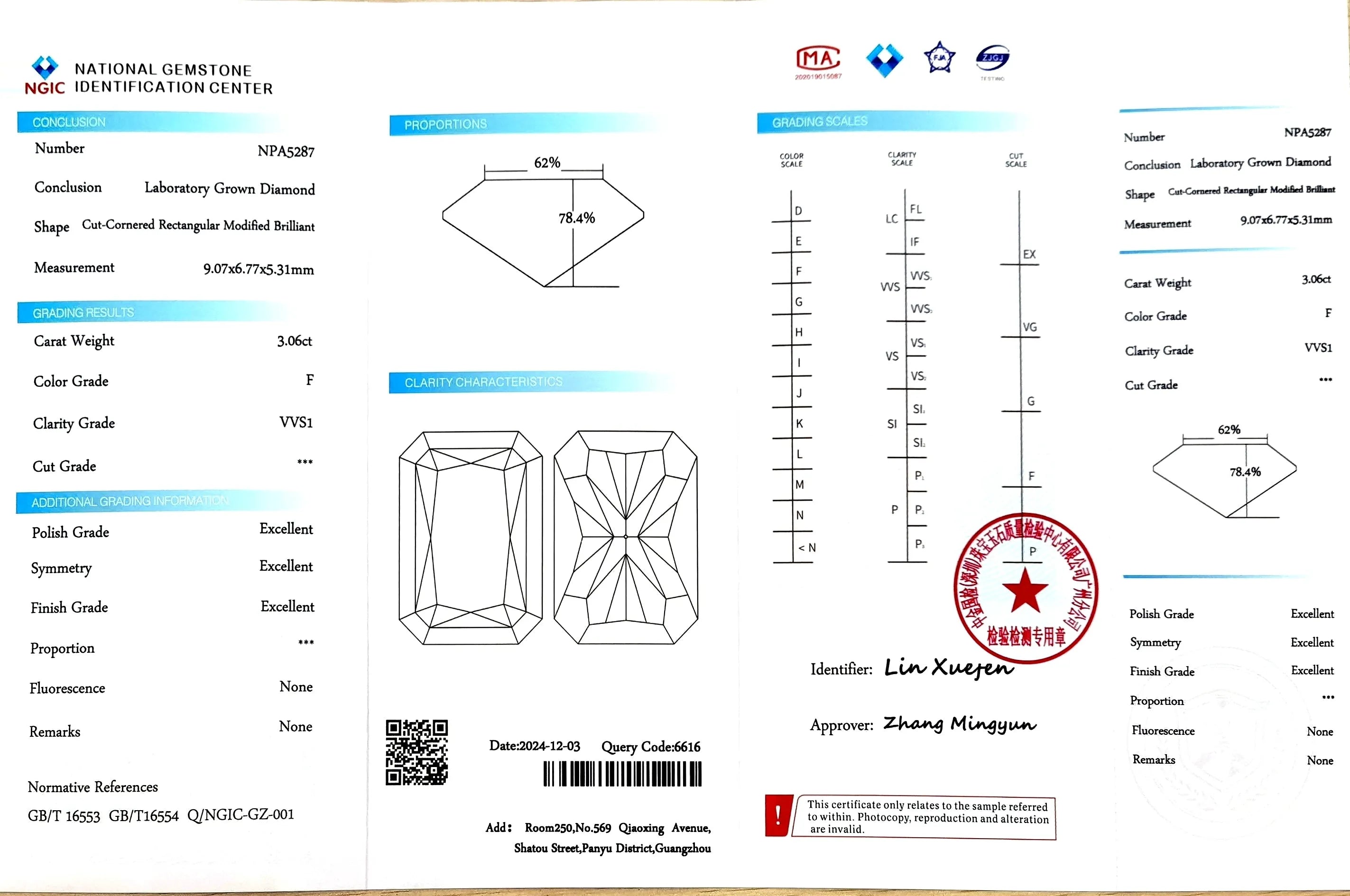 3.06ct Radiant Cut Lab Diamond - F color VVS1 | Doveggs Certified