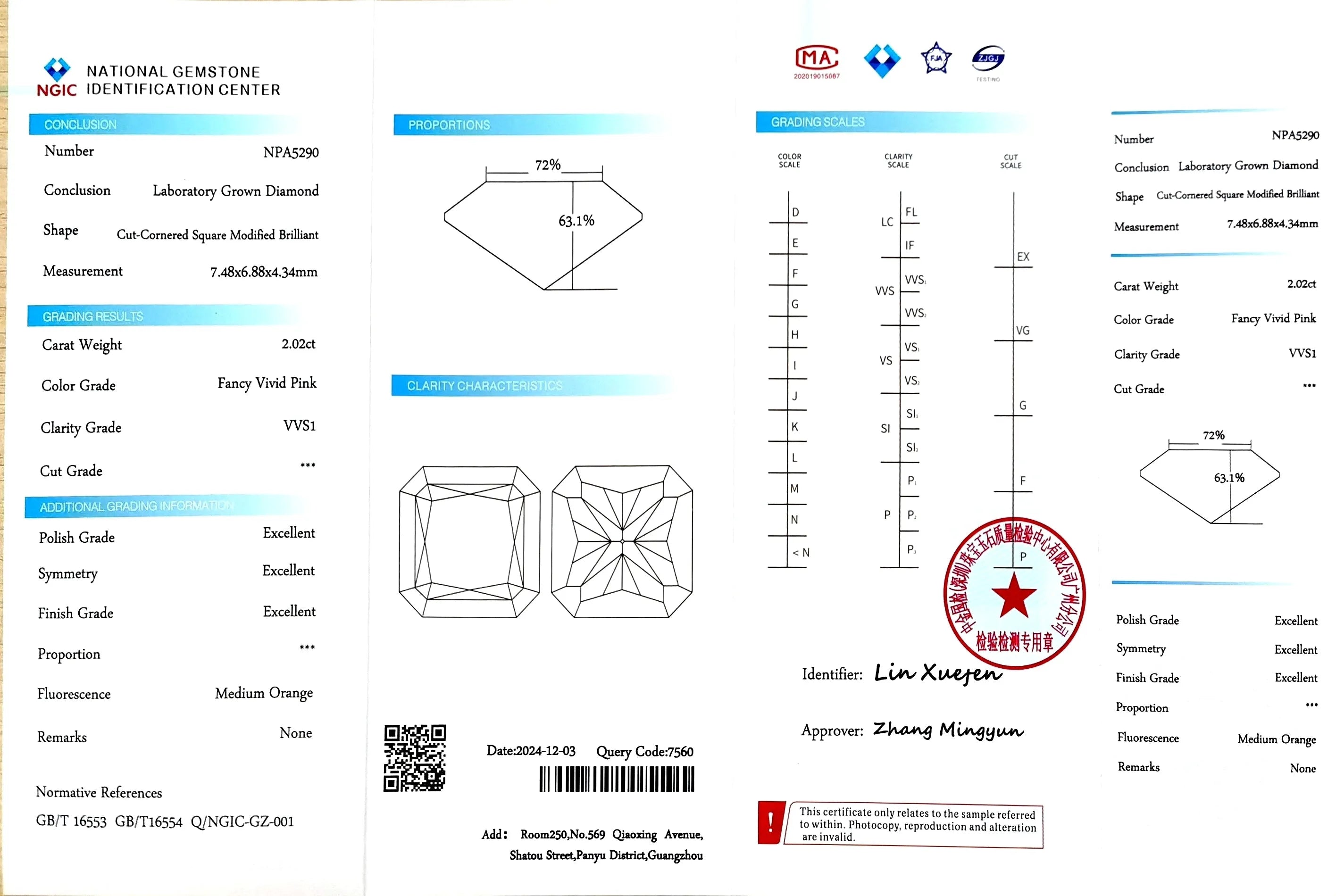 2.02ct Radiant Cut Lab Diamond - Fancy Vivid Pink VVS1 | Doveggs Certified