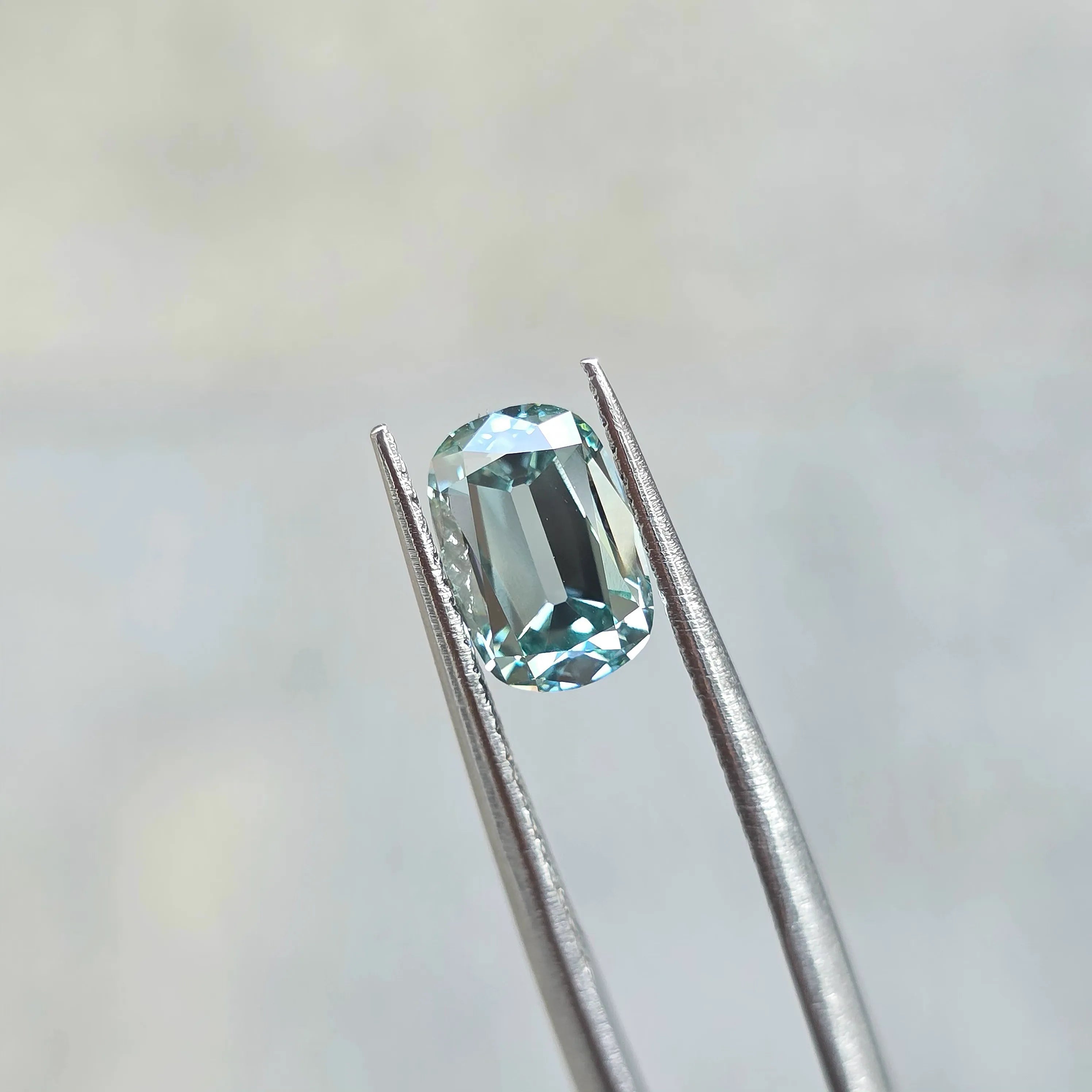 2.06ct Cushion Old Mine Cut Lab Diamond - F. V. Bluish Green Color VVS1 | Doveggs Certified