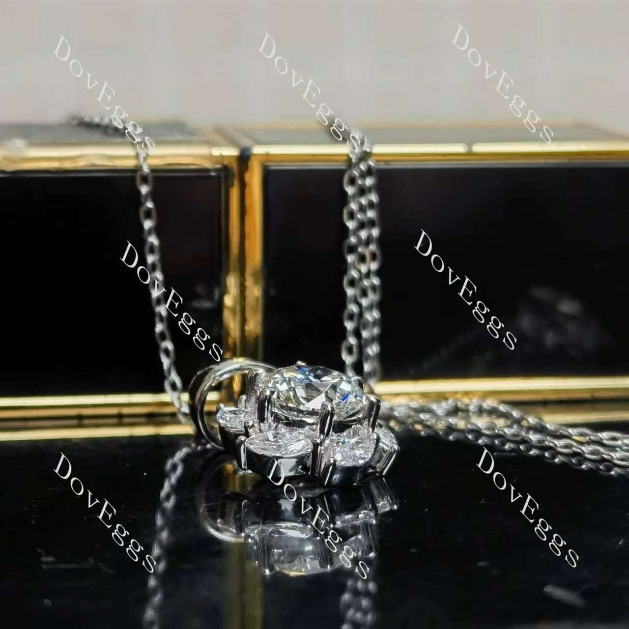 Round floral halo 2ct moissanite pendant necklace (pendant only)| Doveggs