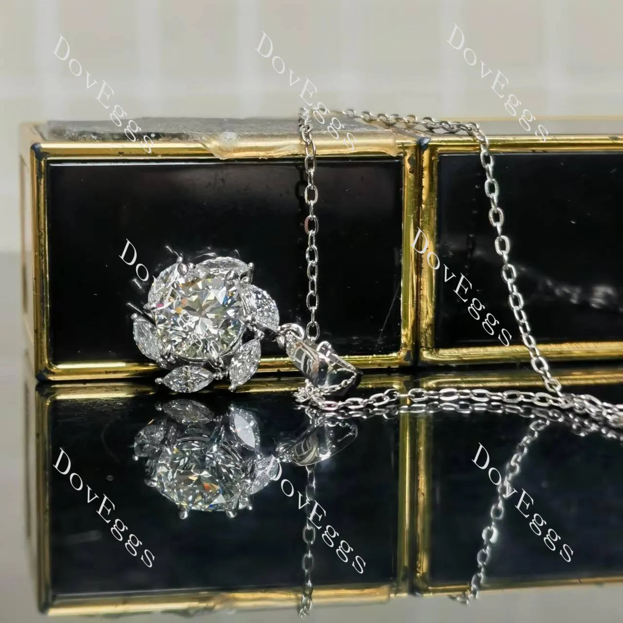 Round floral halo 2ct moissanite pendant necklace (pendant only)| Doveggs